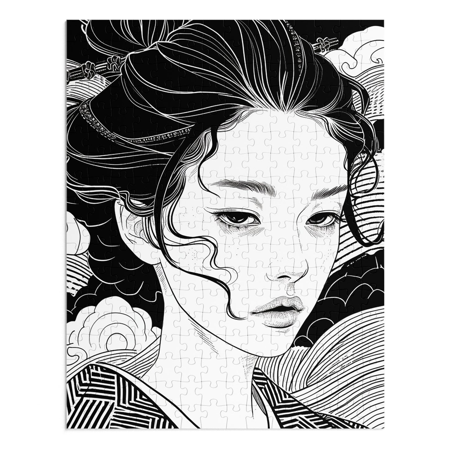 Black and White Ukiyo-e Woman Jigsaw Puzzle (30, 110, 252, 500,1000-Piece)