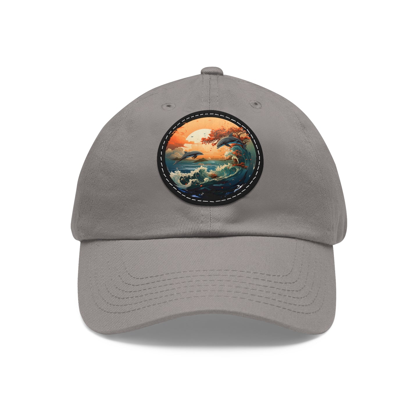 Sunset Dolphins Leather Patch (Round)