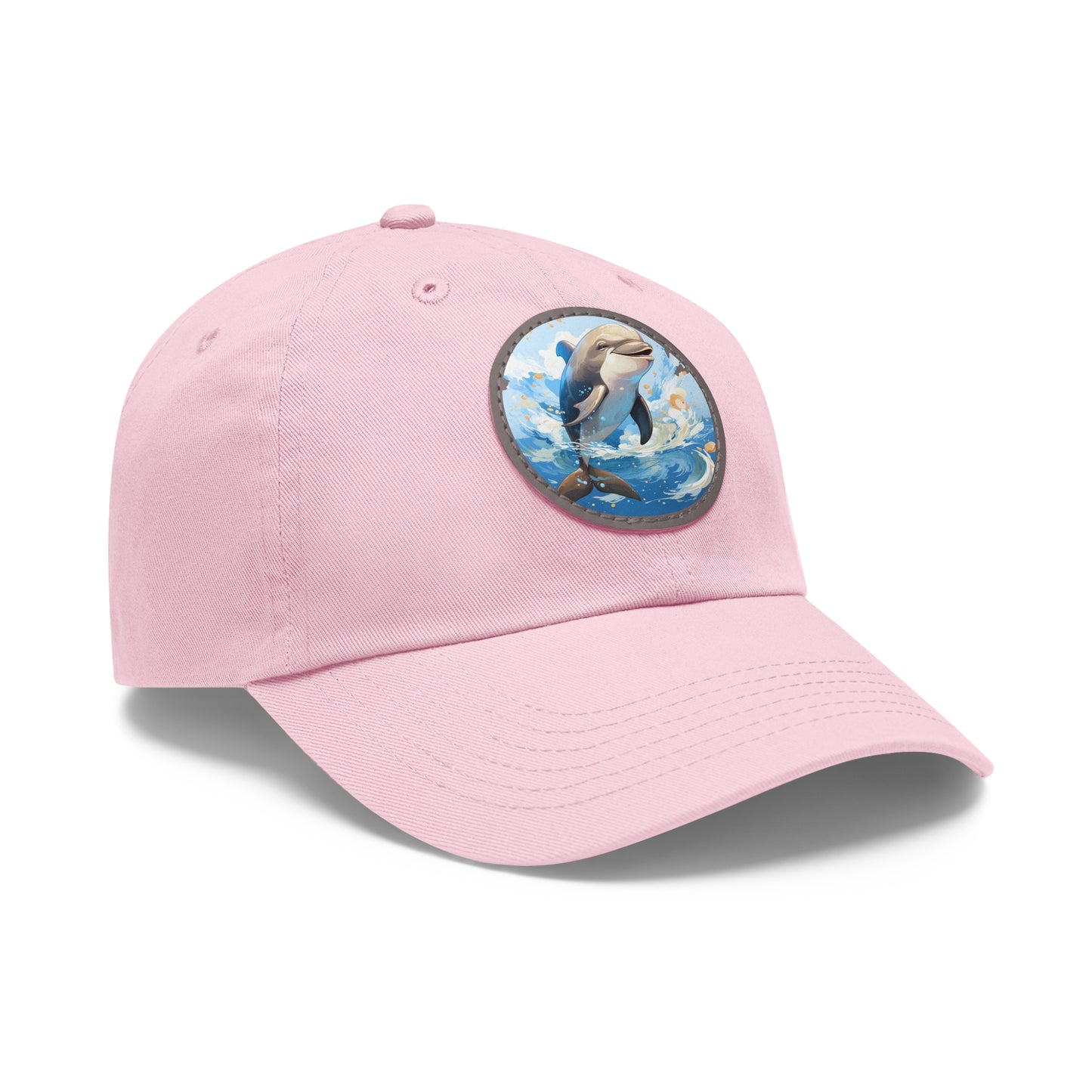 Happy Dolphin Dad Hat with Leather Patch (Round)