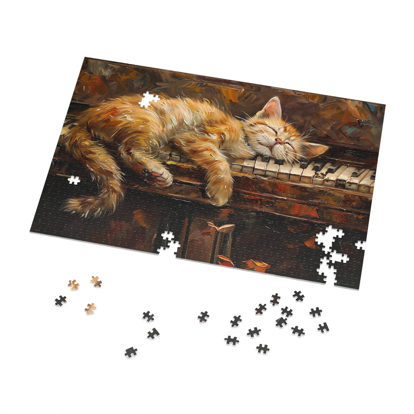 Sleeping Kitty on an Antique Piano Jigsaw Puzzle (30, 110, 252, 500,1000-Piece)