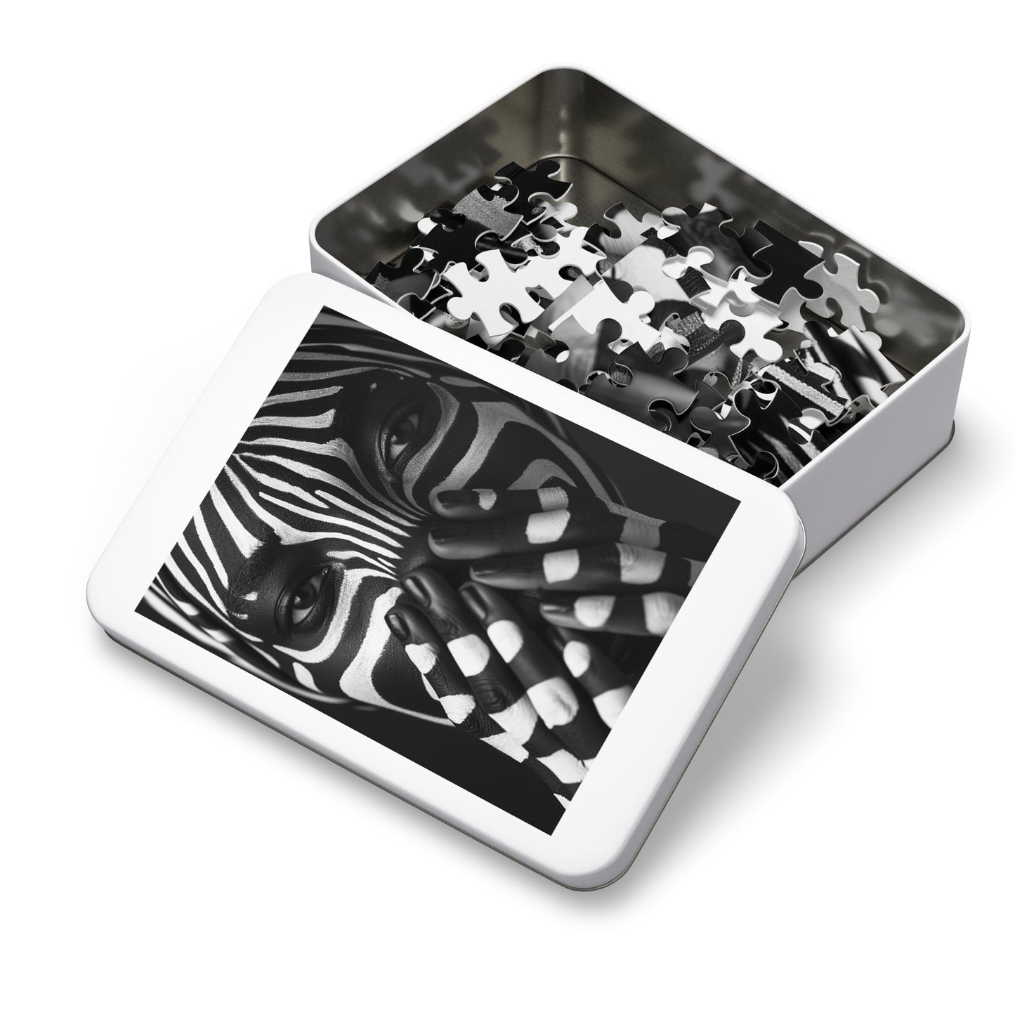 Black and White Zebra Painted Woman Jigsaw Puzzle (30, 110, 252, 500,1000-Piece)