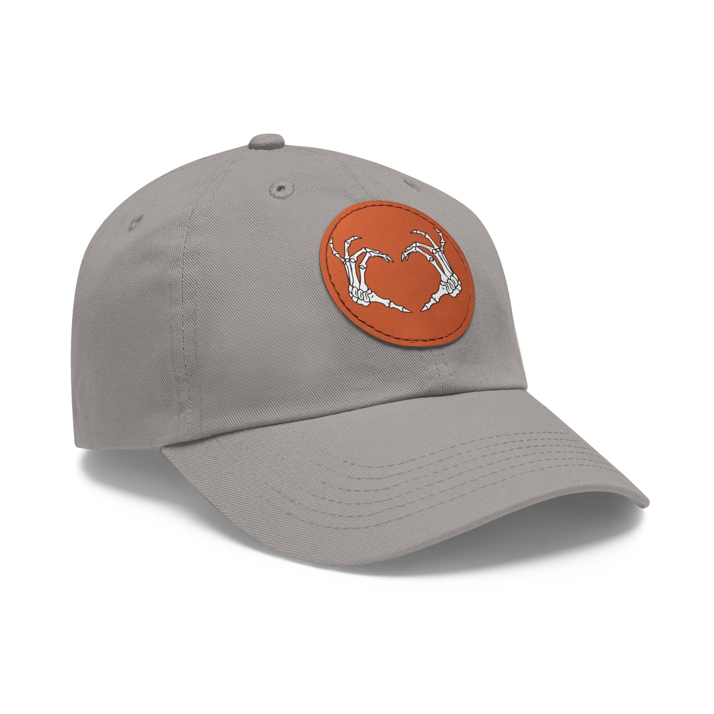 Skeleton Heart Hands Embroidery Dad Hat with Leather Patch (Round)