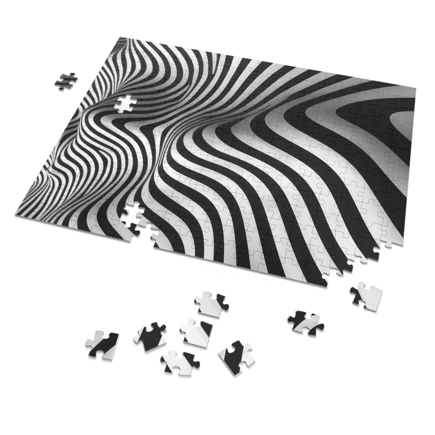 Black and White Wave Pattern Jigsaw Puzzle (30, 110, 252, 500,1000-Piece)