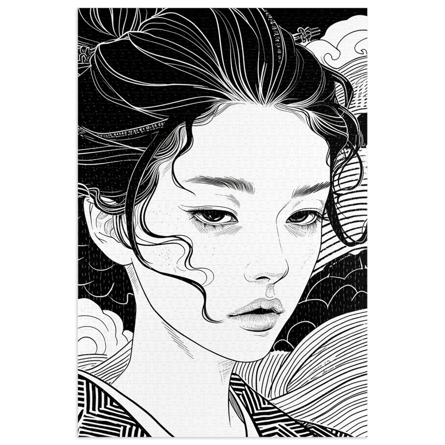 Black and White Ukiyo-e Woman Jigsaw Puzzle (30, 110, 252, 500,1000-Piece)