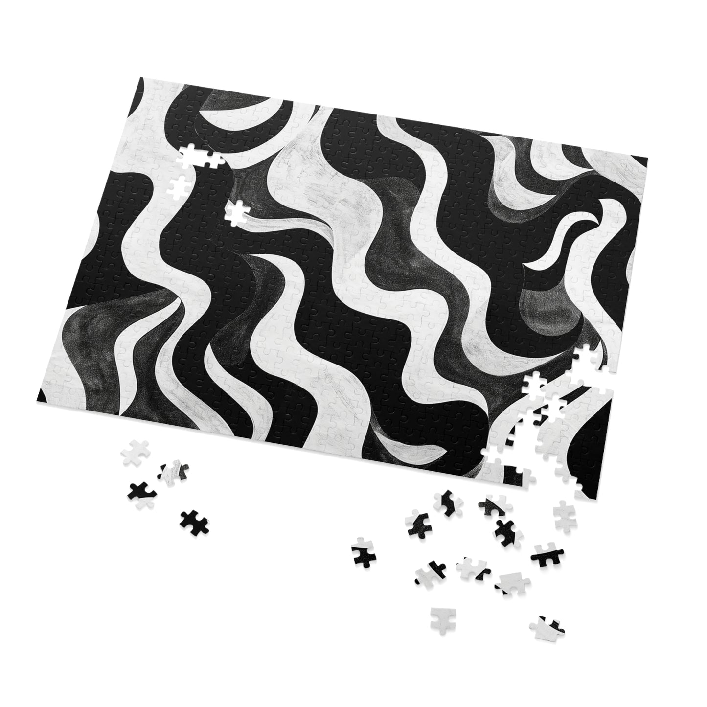 Black and White Waves Jigsaw Puzzle (30, 110, 252, 500,1000-Piece)