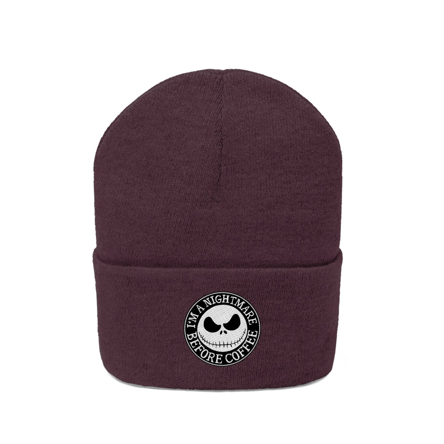 Nightmare Before Coffee Embroidery Knit Beanie
