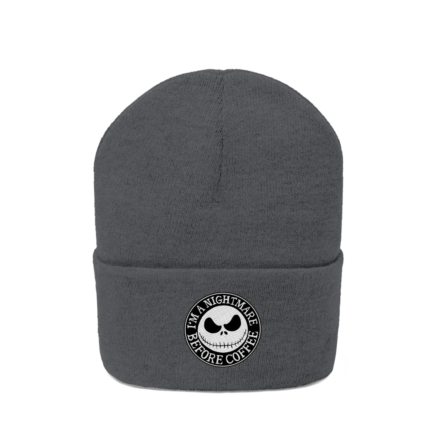 Nightmare Before Coffee Embroidery Knit Beanie