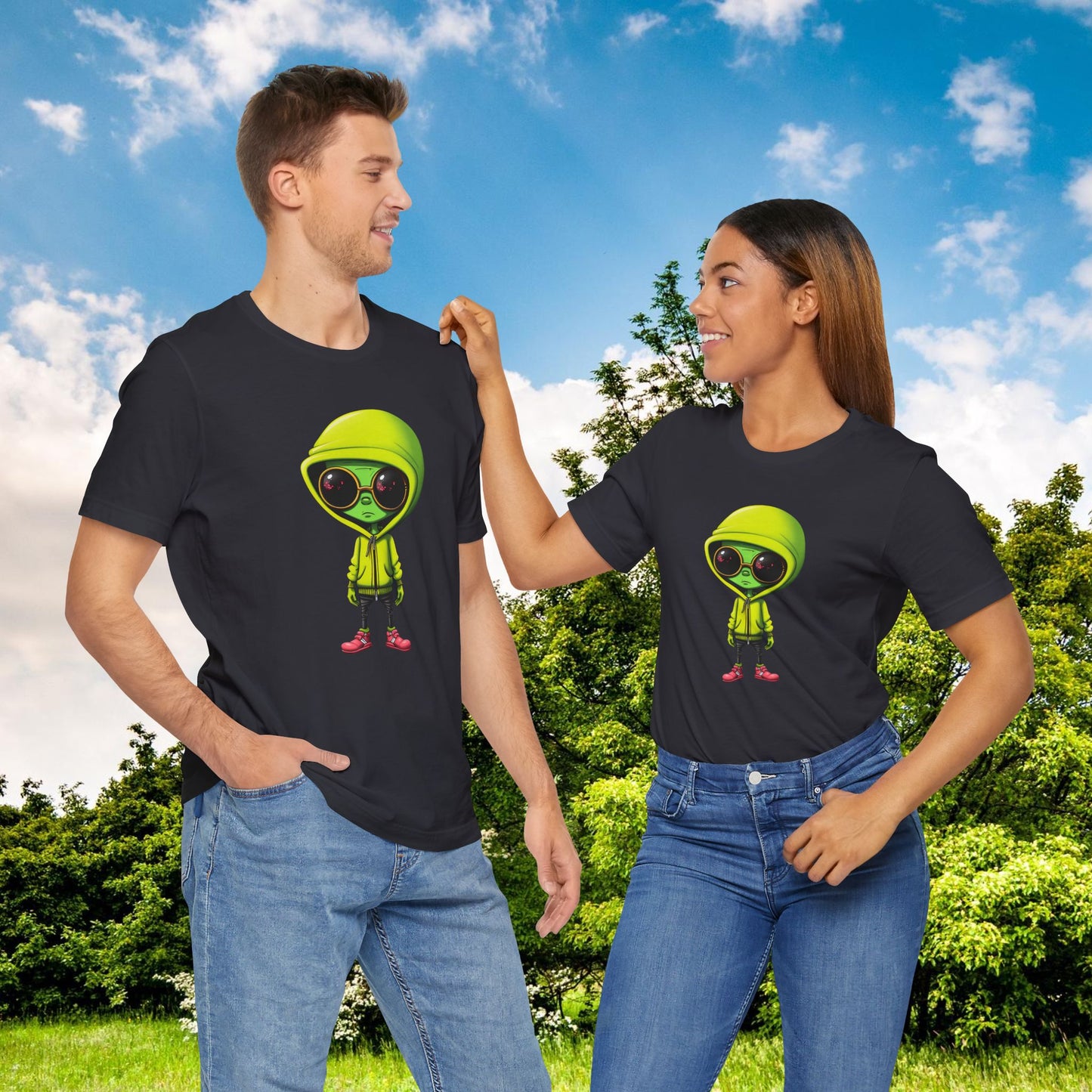 Hip Hop Alien with Grandma's Crew Personalized on Back Unisex Jersey Short Sleeve Tee
