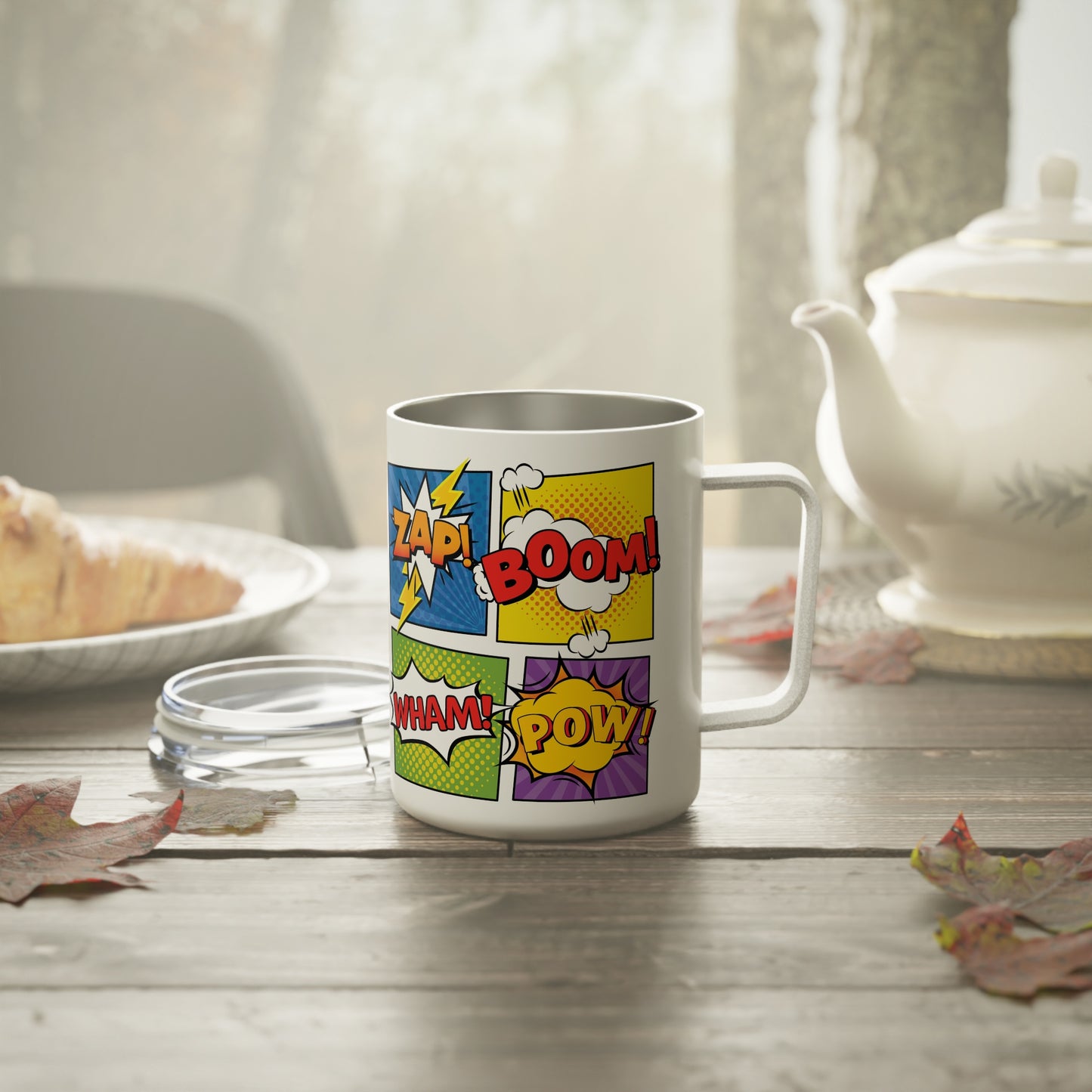 Pow! Bang! Zap! Cartoon Onomatopeias Insulated Coffee Mug, 10oz