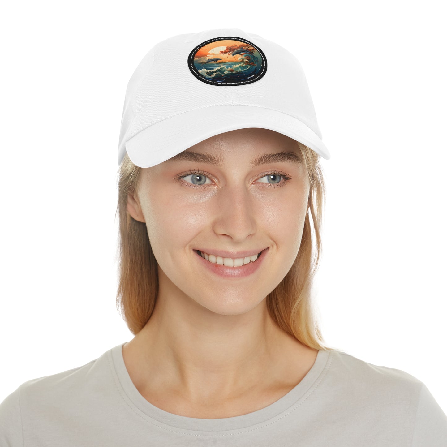 Sunset Dolphins Leather Patch (Round)