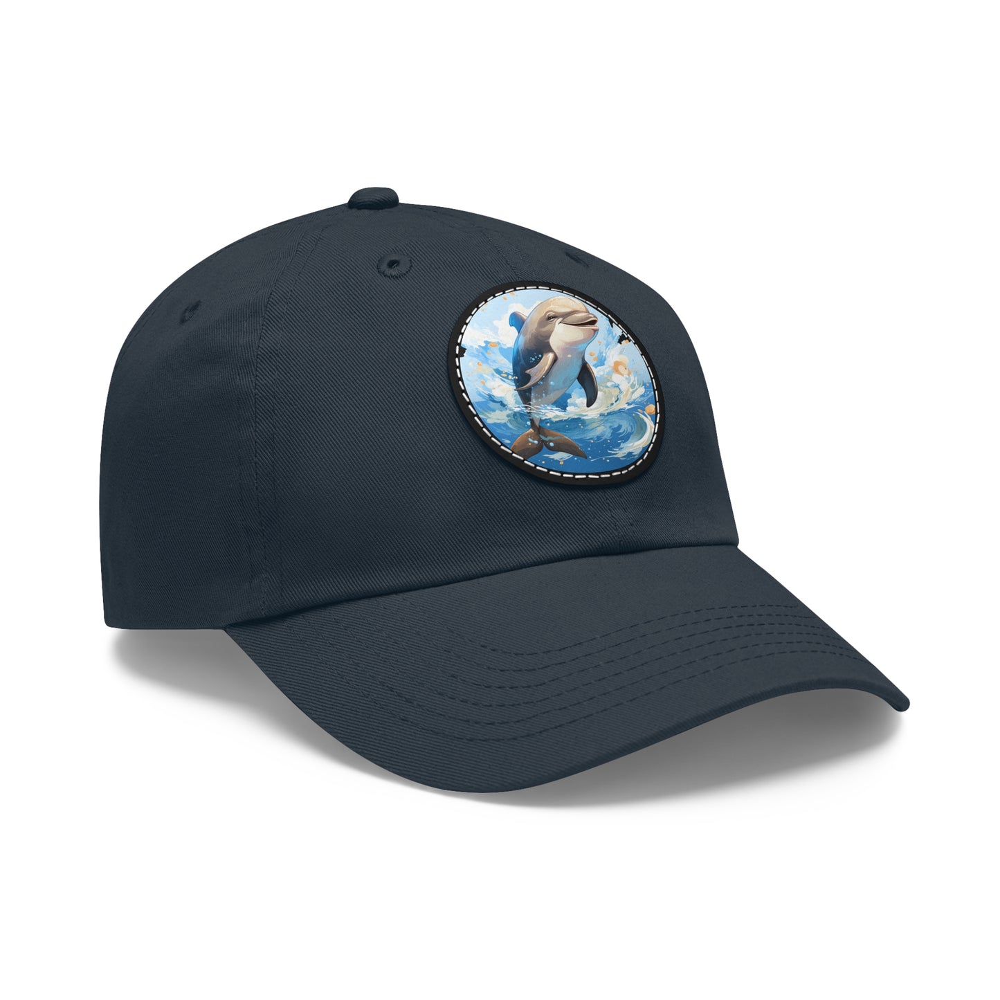 Happy Dolphin Dad Hat with Leather Patch (Round)