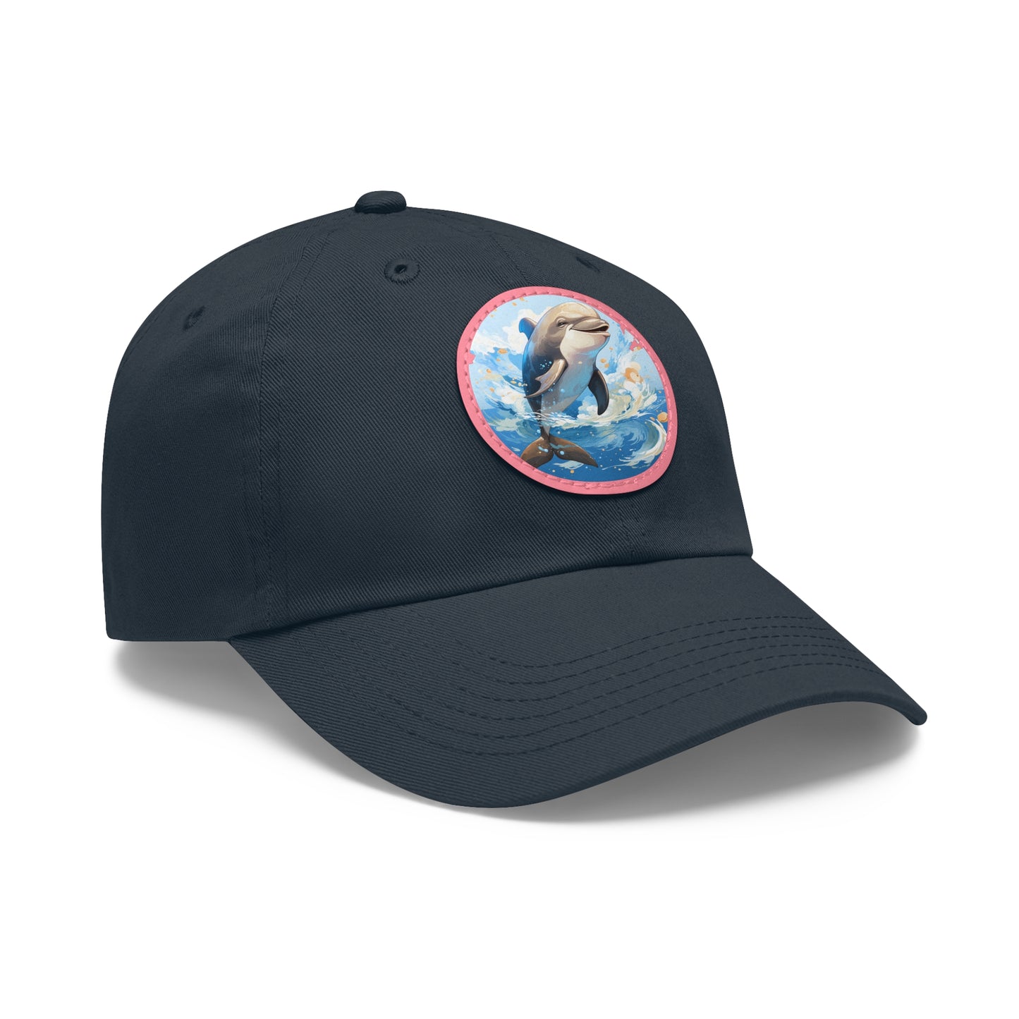 Happy Dolphin Dad Hat with Leather Patch (Round)