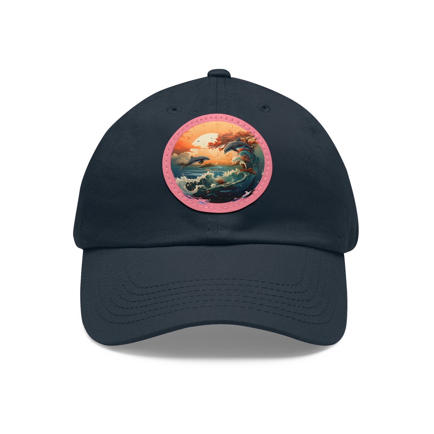 Sunset Dolphins Leather Patch (Round)