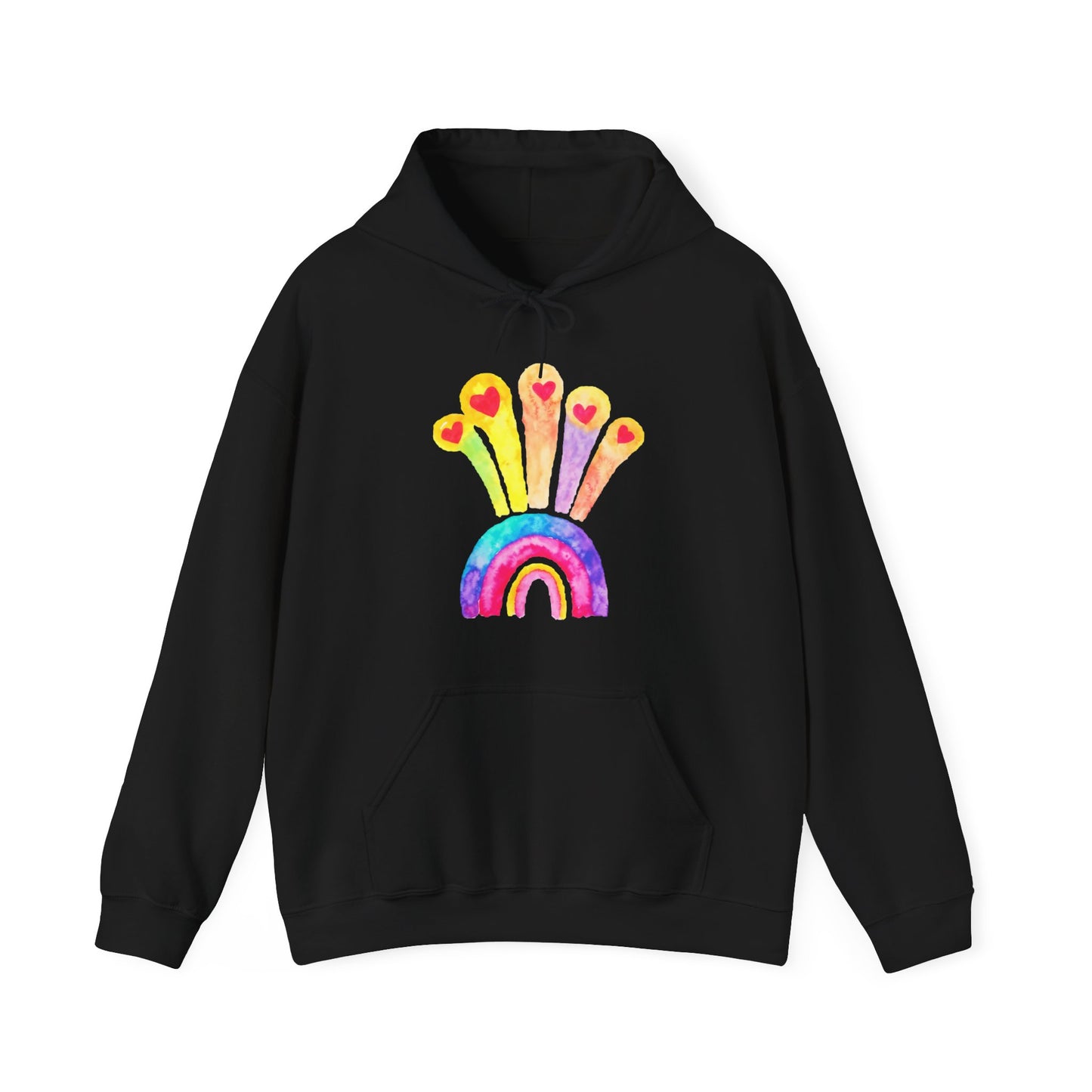 Kids Drawing Rainbow and Hearts Unisex Heavy Blend™ Hooded Sweatshirt