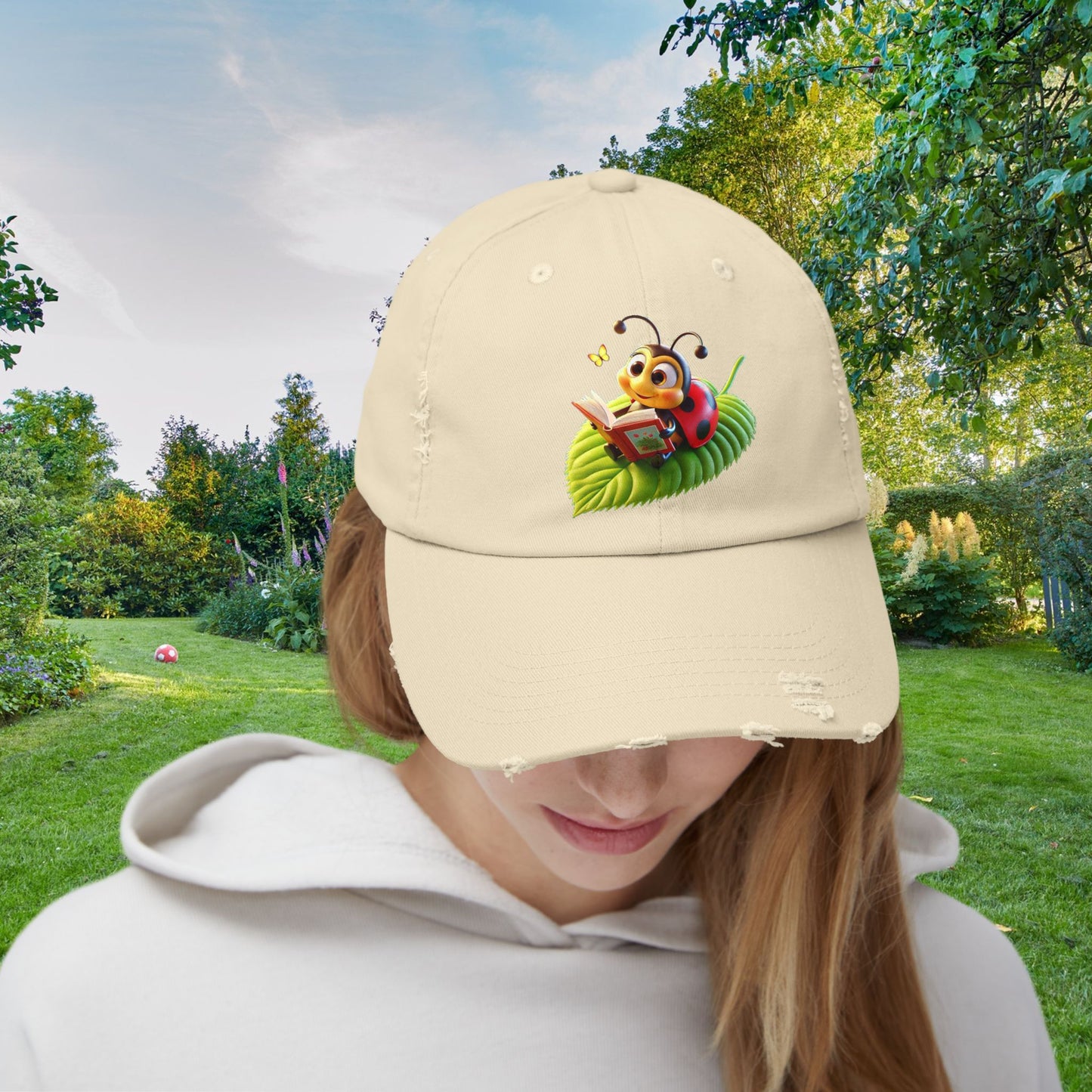 The Ladybug Reading Her Book Distressed Cap - Unisex