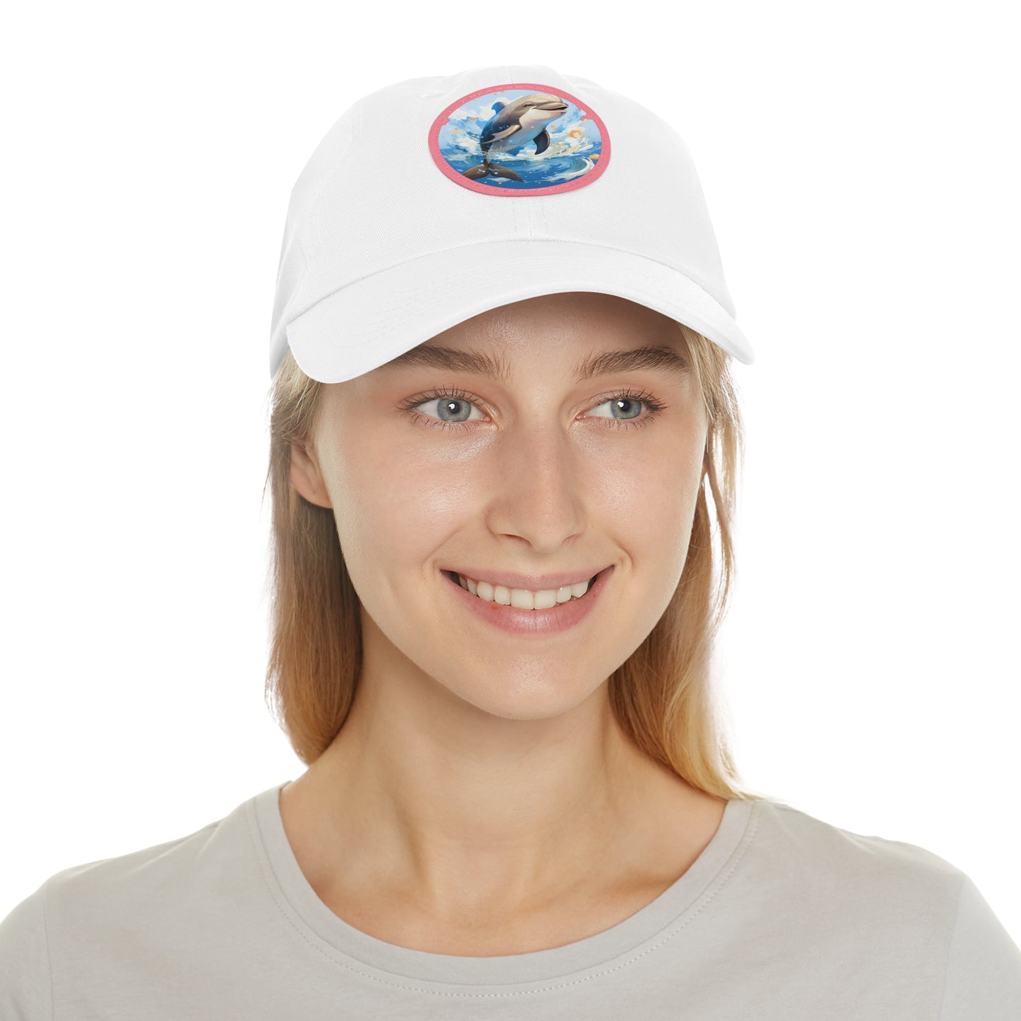 Happy Dolphin Dad Hat with Leather Patch (Round)