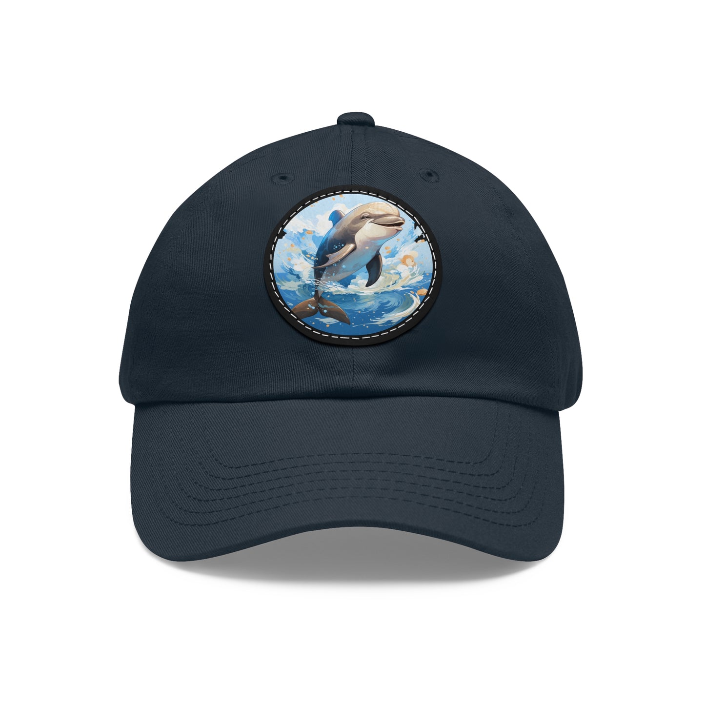 Happy Dolphin Dad Hat with Leather Patch (Round)
