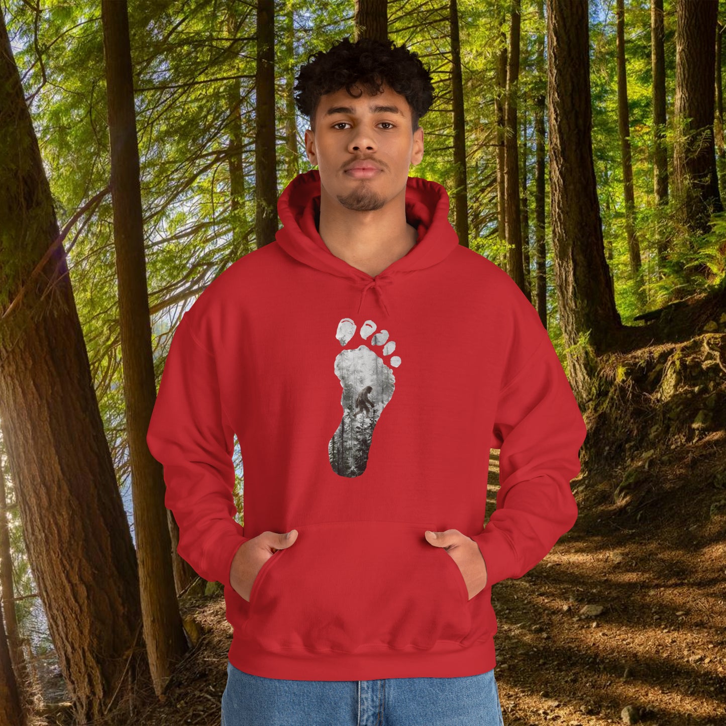Bigfoot in the Forest Foot Print Unisex Heavy Blend™ Hooded Sweatshirt