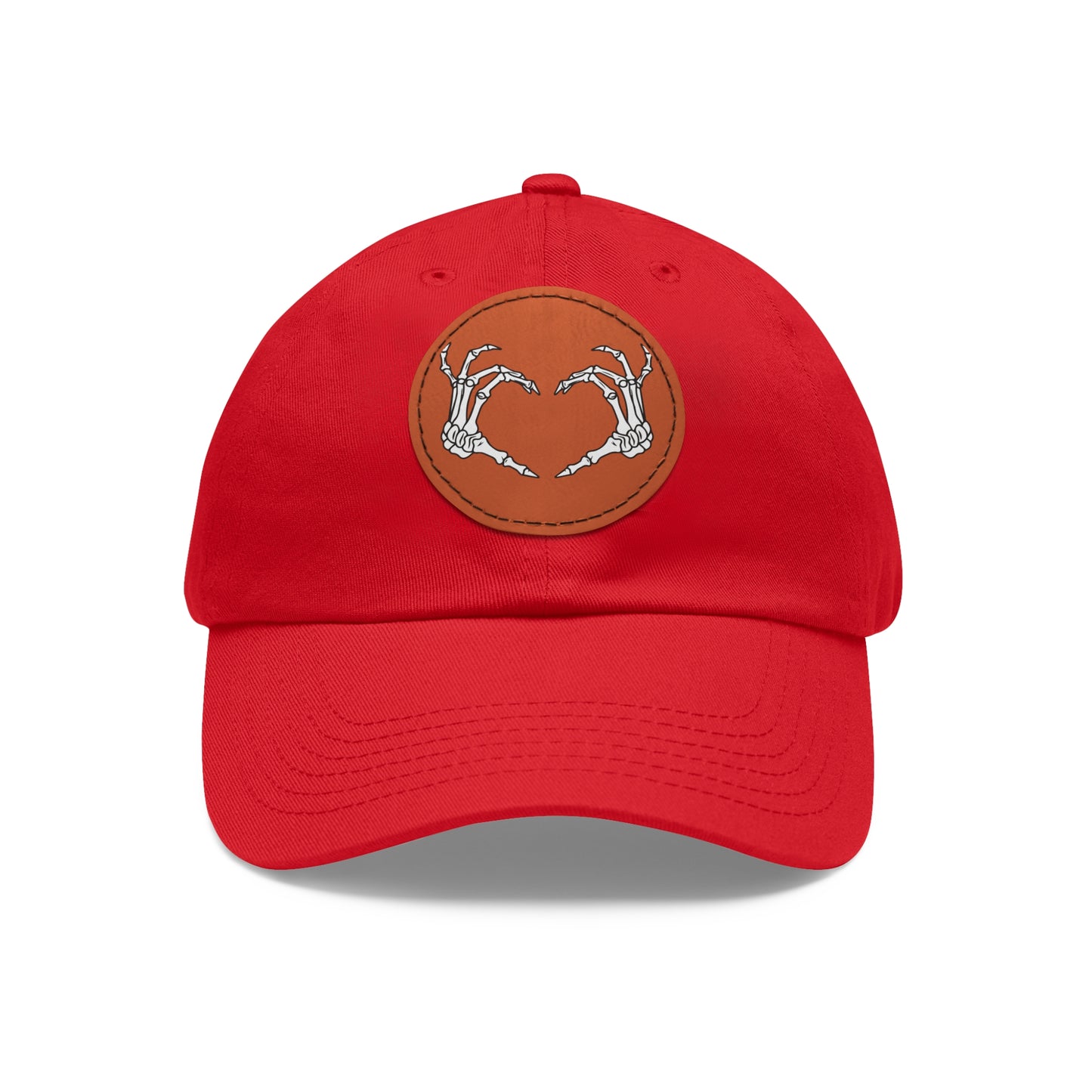 Skeleton Heart Hands Embroidery Dad Hat with Leather Patch (Round)