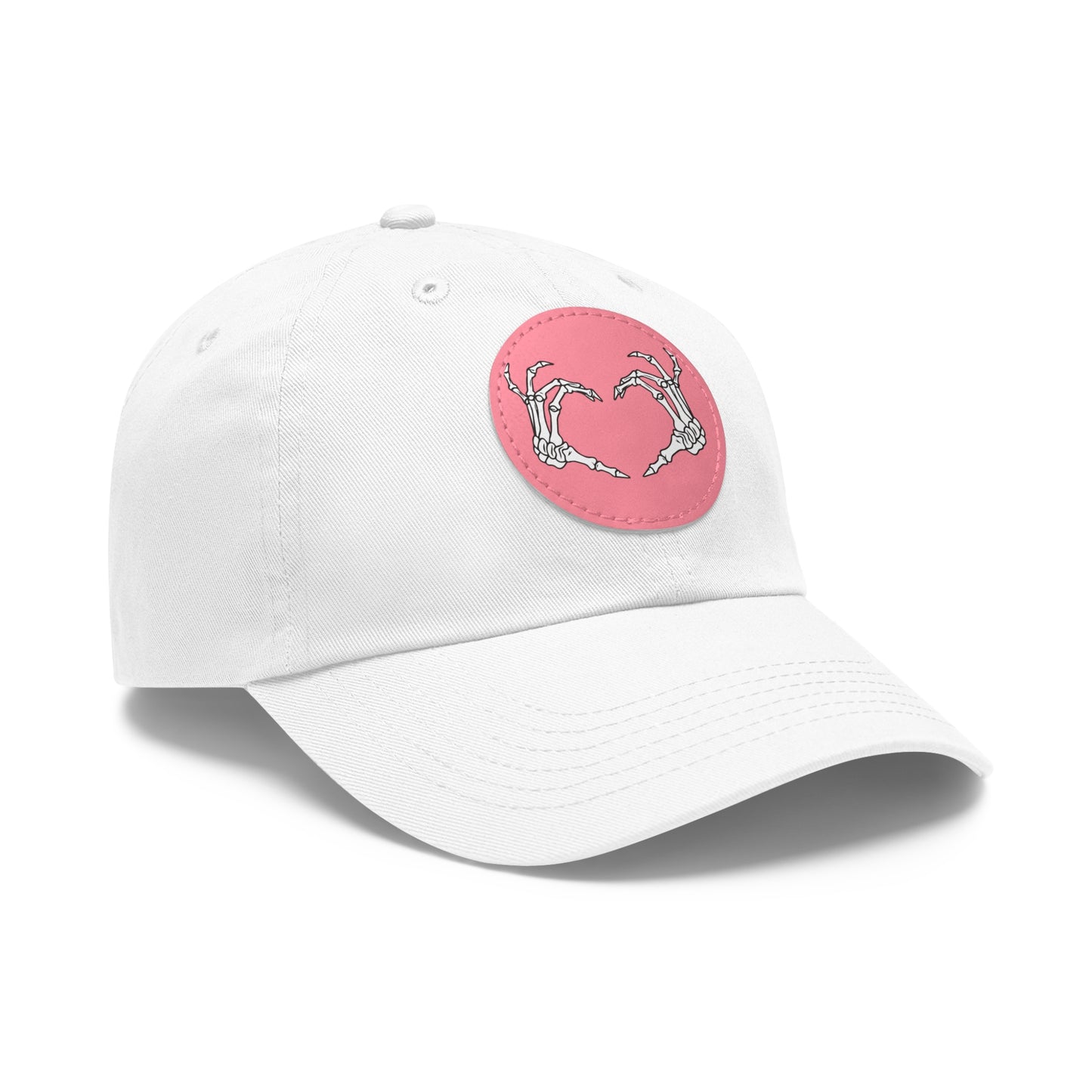 Skeleton Heart Hands Embroidery Dad Hat with Leather Patch (Round)