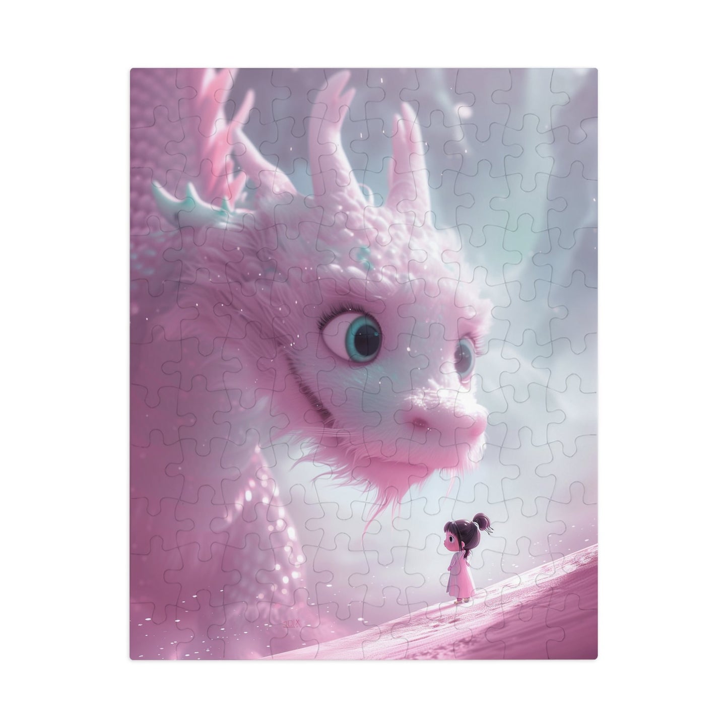 Young Pink Dragon with Sweet Little Girl Jigsaw Puzzle (30, 110, 252, 500,1000-Piece)