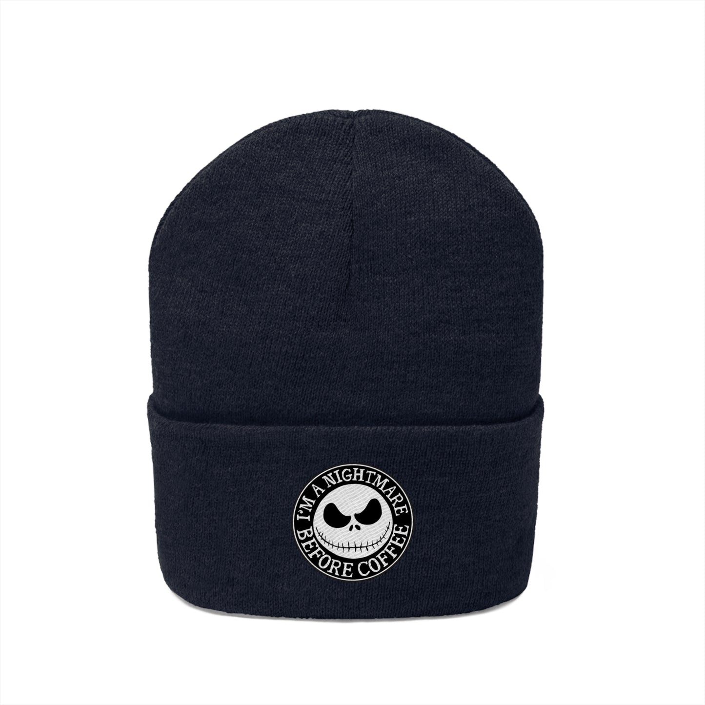 Nightmare Before Coffee Embroidery Knit Beanie