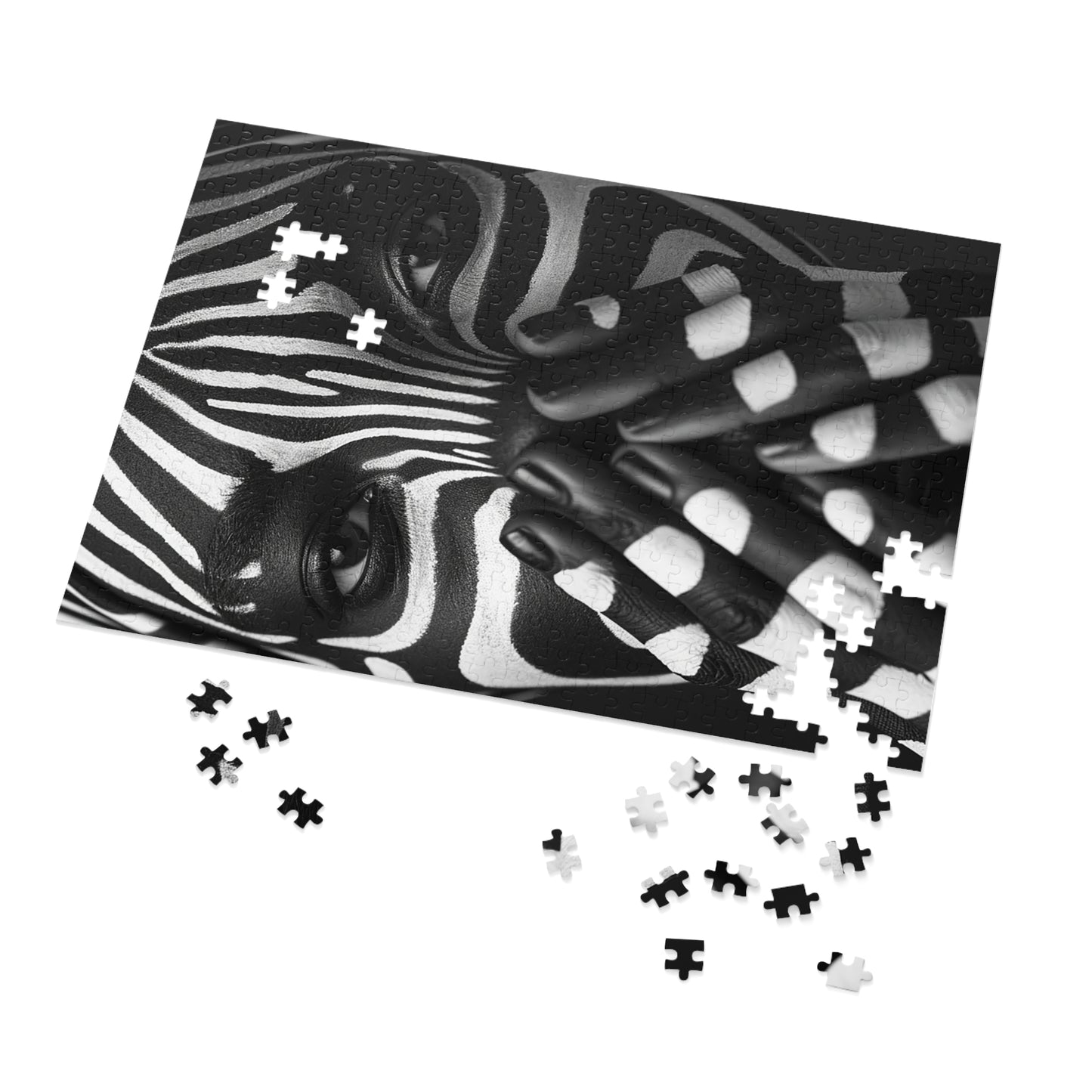 Black and White Zebra Painted Woman Jigsaw Puzzle (30, 110, 252, 500,1000-Piece)