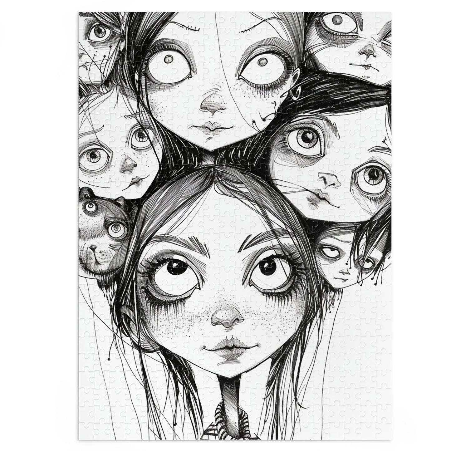 Black and White Multiple Personality Drawing Jigsaw Puzzle (30, 110, 252, 500,1000-Piece)