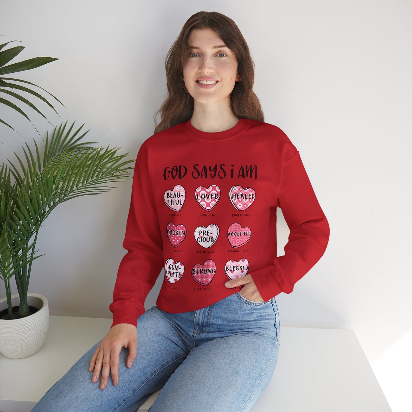 God Says I Am Candy Hearts Unisex Heavy Blend™ Crewneck Sweatshirt