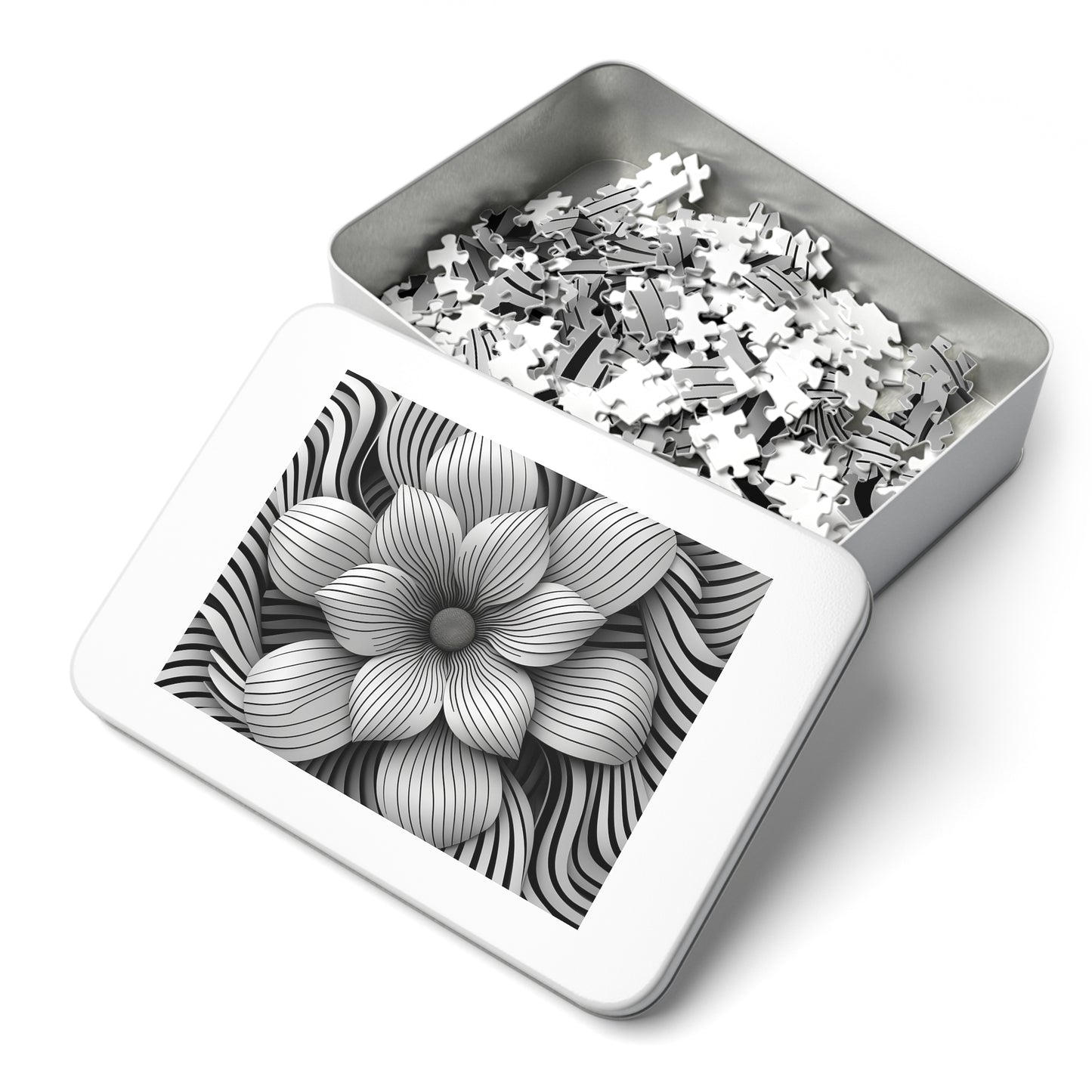 Black and White Flower Drawing Jigsaw Puzzle (30, 110, 252, 500,1000-Piece)