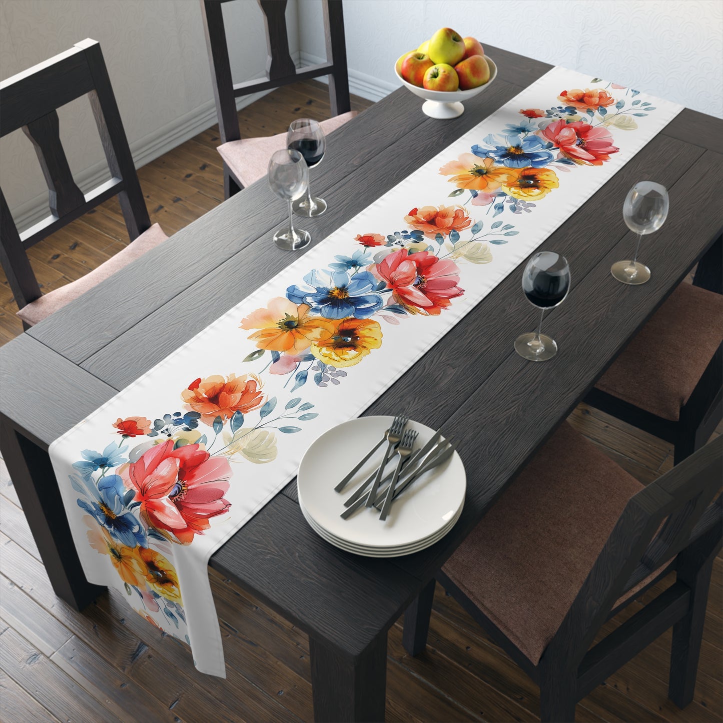 Beautiful Watercolor Flower Clusters Table Runner (Cotton, Poly)