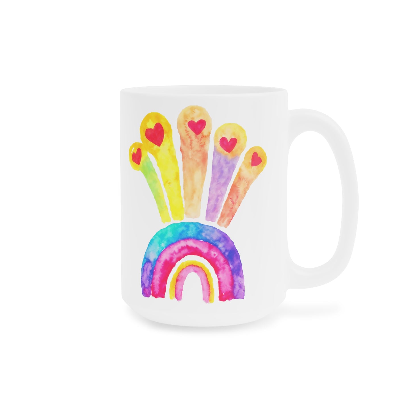Kids Drawing Rainbow and Hearts Drawing Ceramic Mugs (11oz\15oz\20oz)
