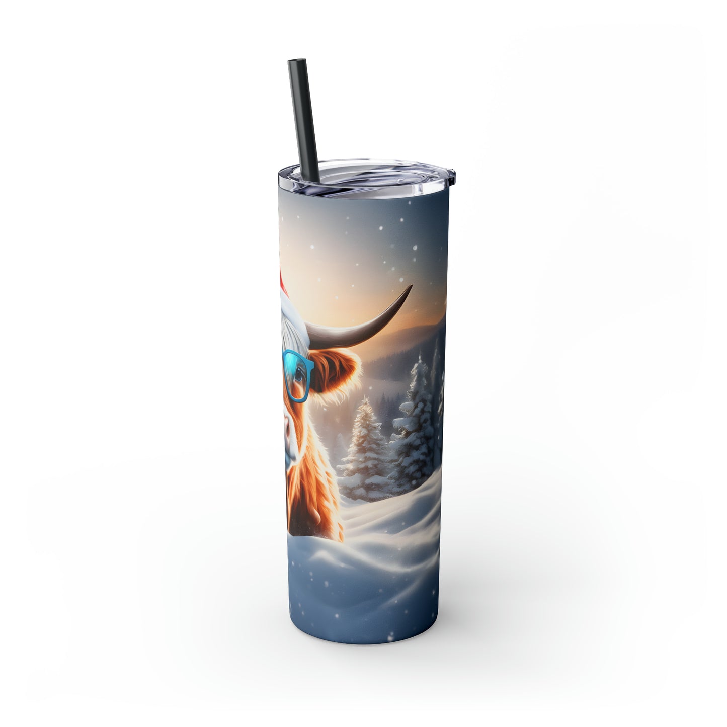 Christmas Cow Skinny Tumbler with Straw, 20oz