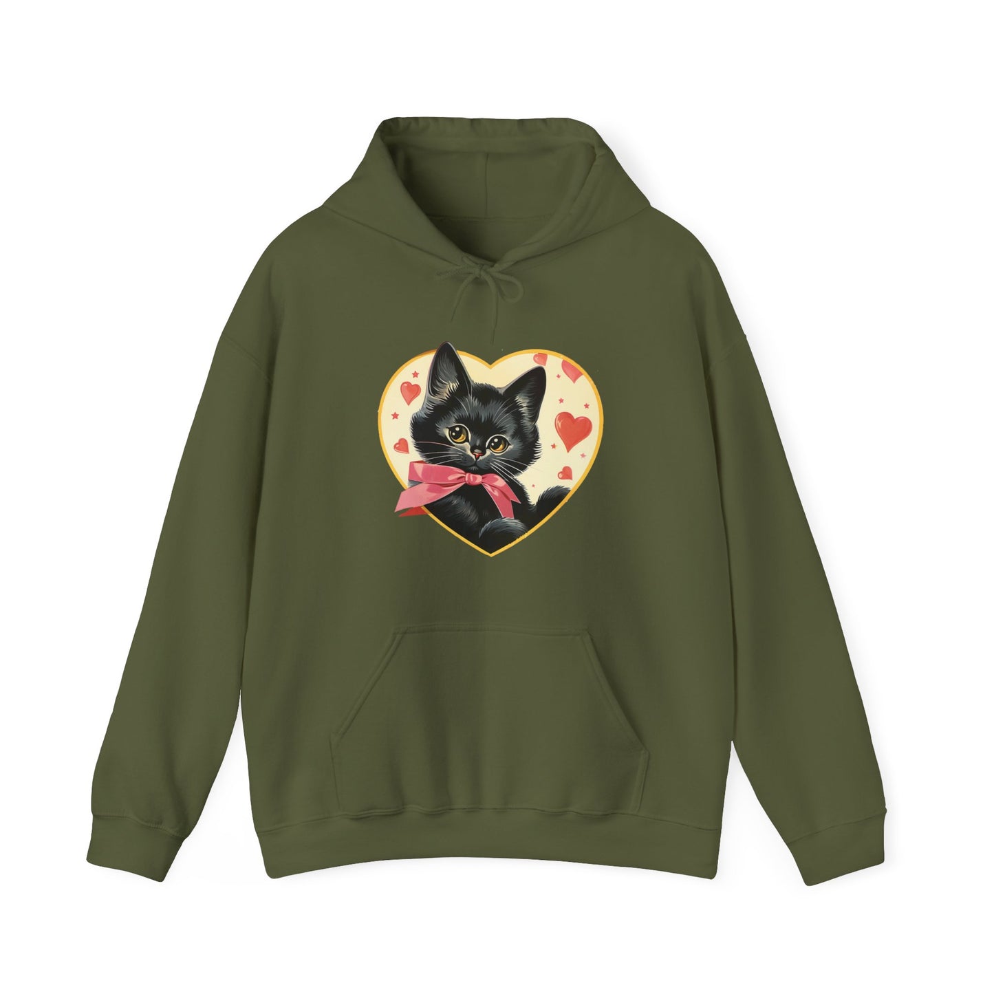 Retro Valentine Kitty Cat Unisex Heavy Blend™ Hooded Sweatshirt