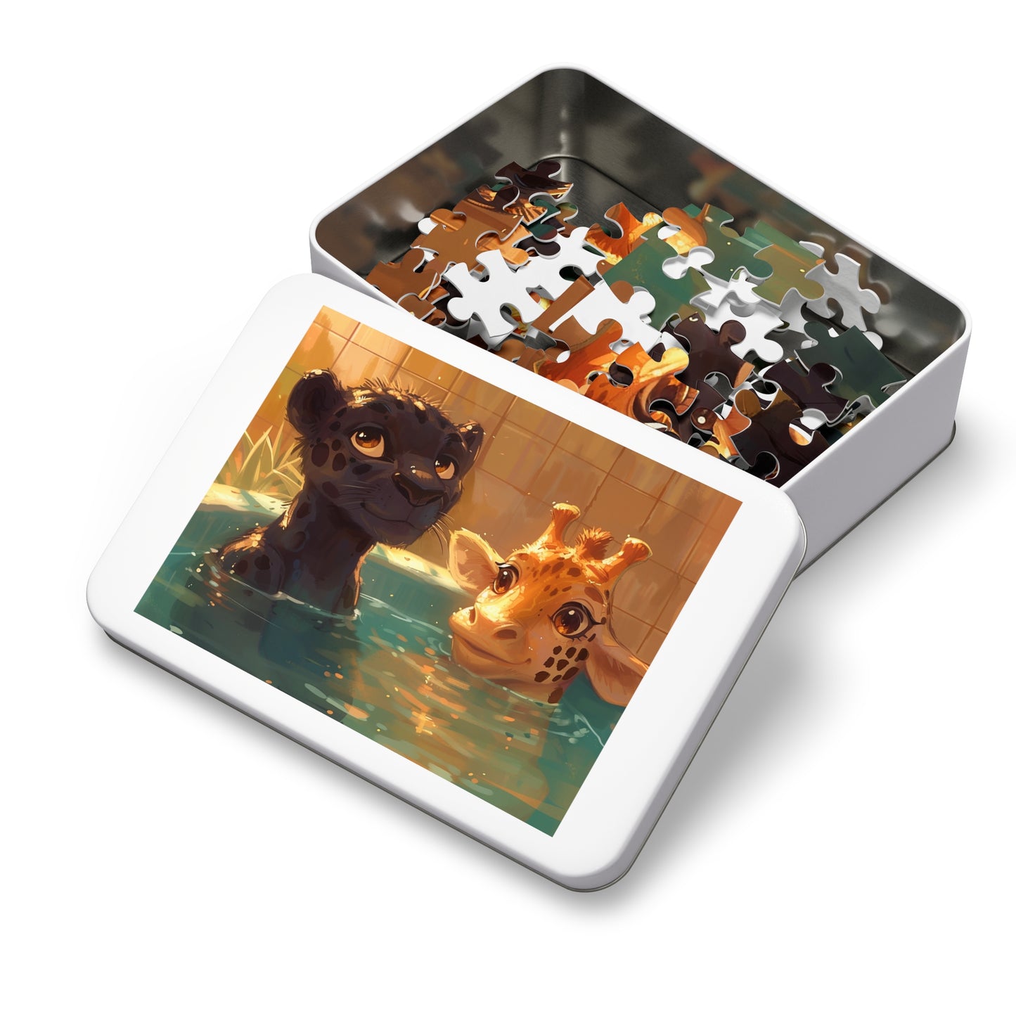 Panther and Giraffe Relaxing in a Hot Tub Jigsaw Puzzle (30, 110, 252, 500,1000-Piece)
