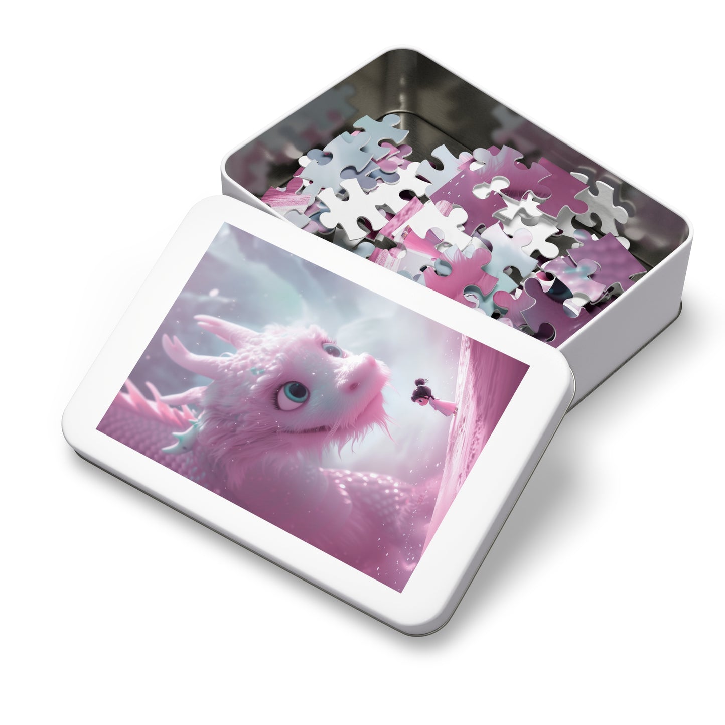 Young Pink Dragon with Sweet Little Girl Jigsaw Puzzle (30, 110, 252, 500,1000-Piece)
