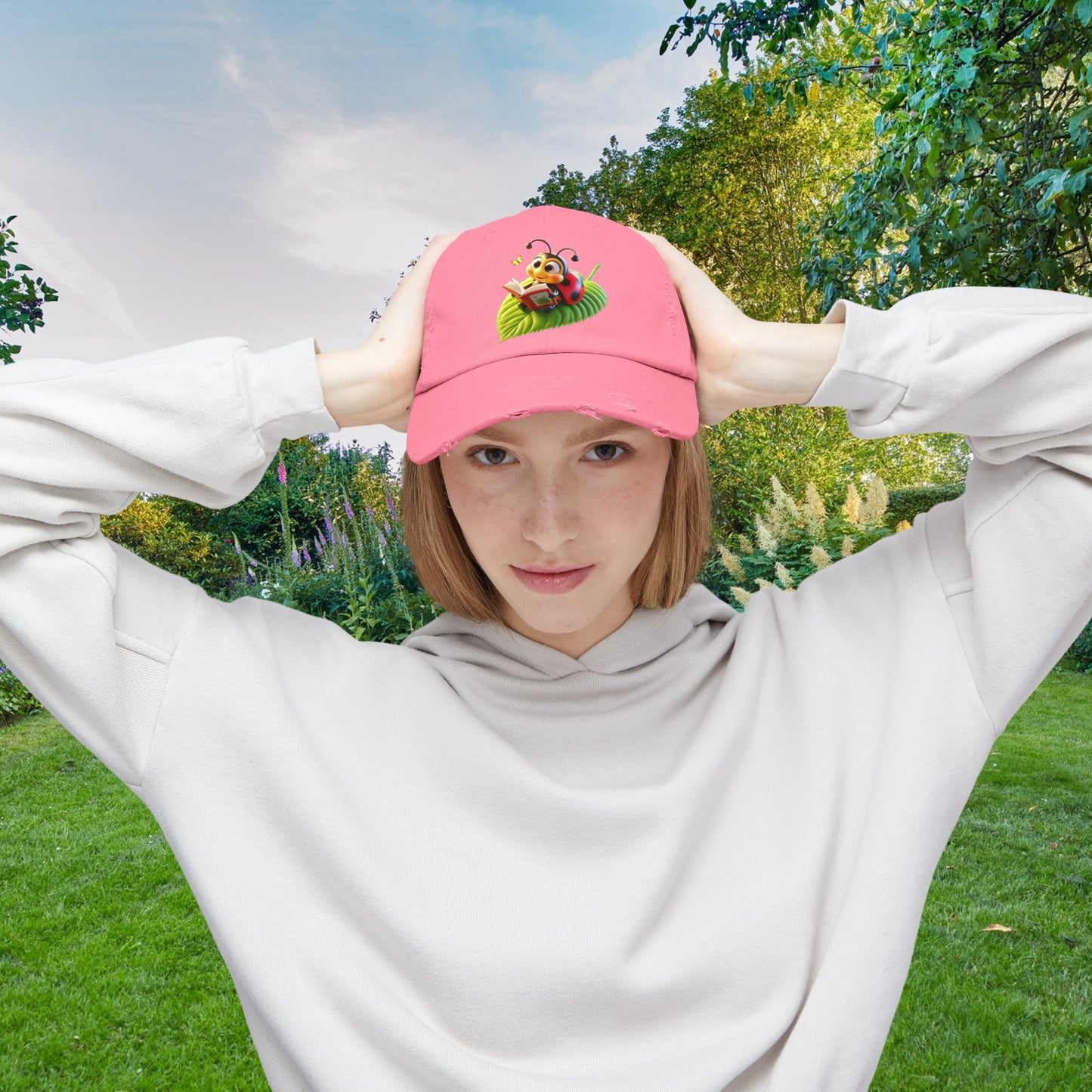 The Ladybug Reading Her Book Distressed Cap - Unisex