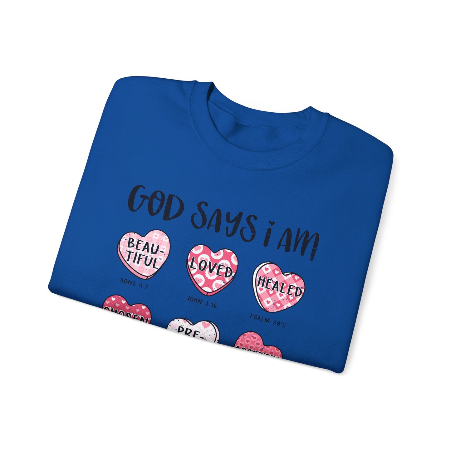 God Says I Am Candy Hearts Unisex Heavy Blend™ Crewneck Sweatshirt