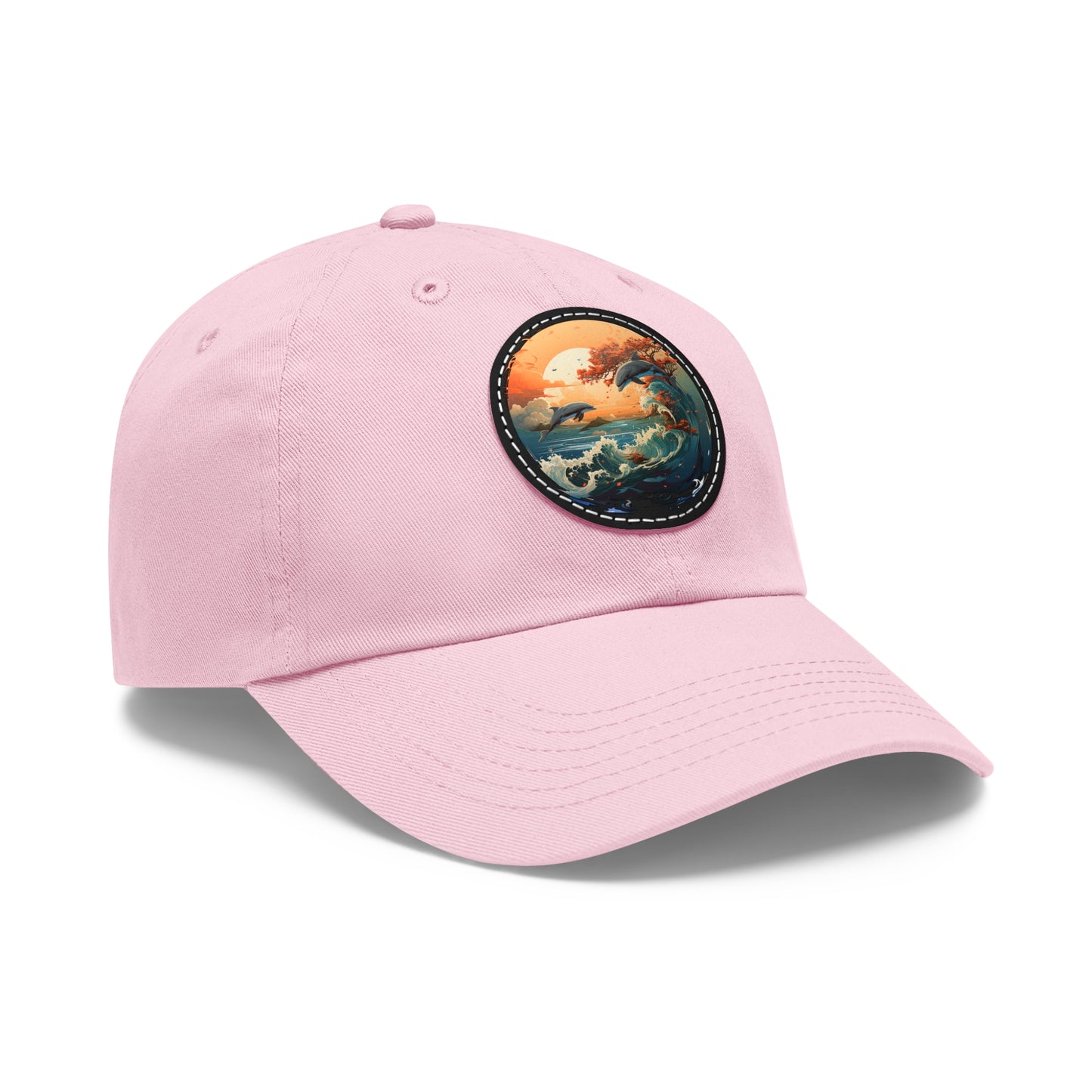 Sunset Dolphins Leather Patch (Round)