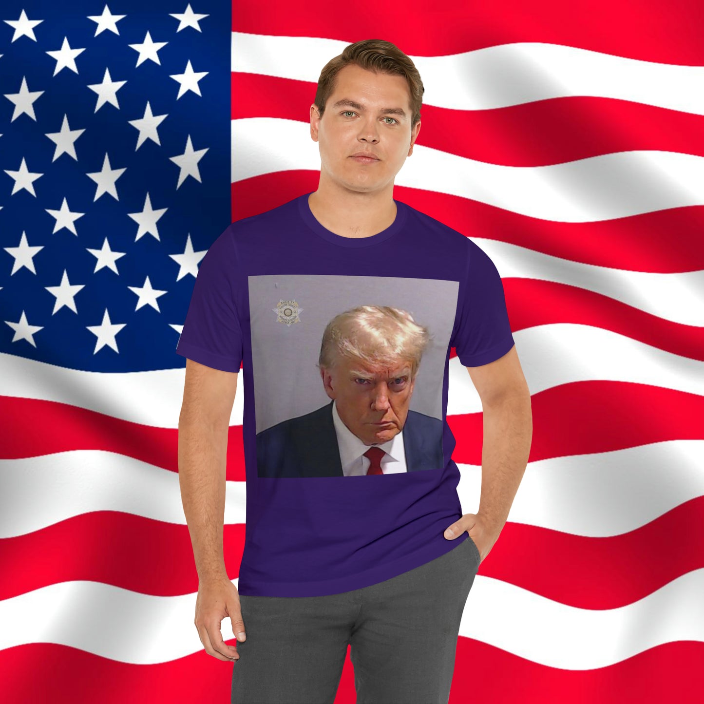 Trump Mug Shot Unisex Jersey Short Sleeve Tee