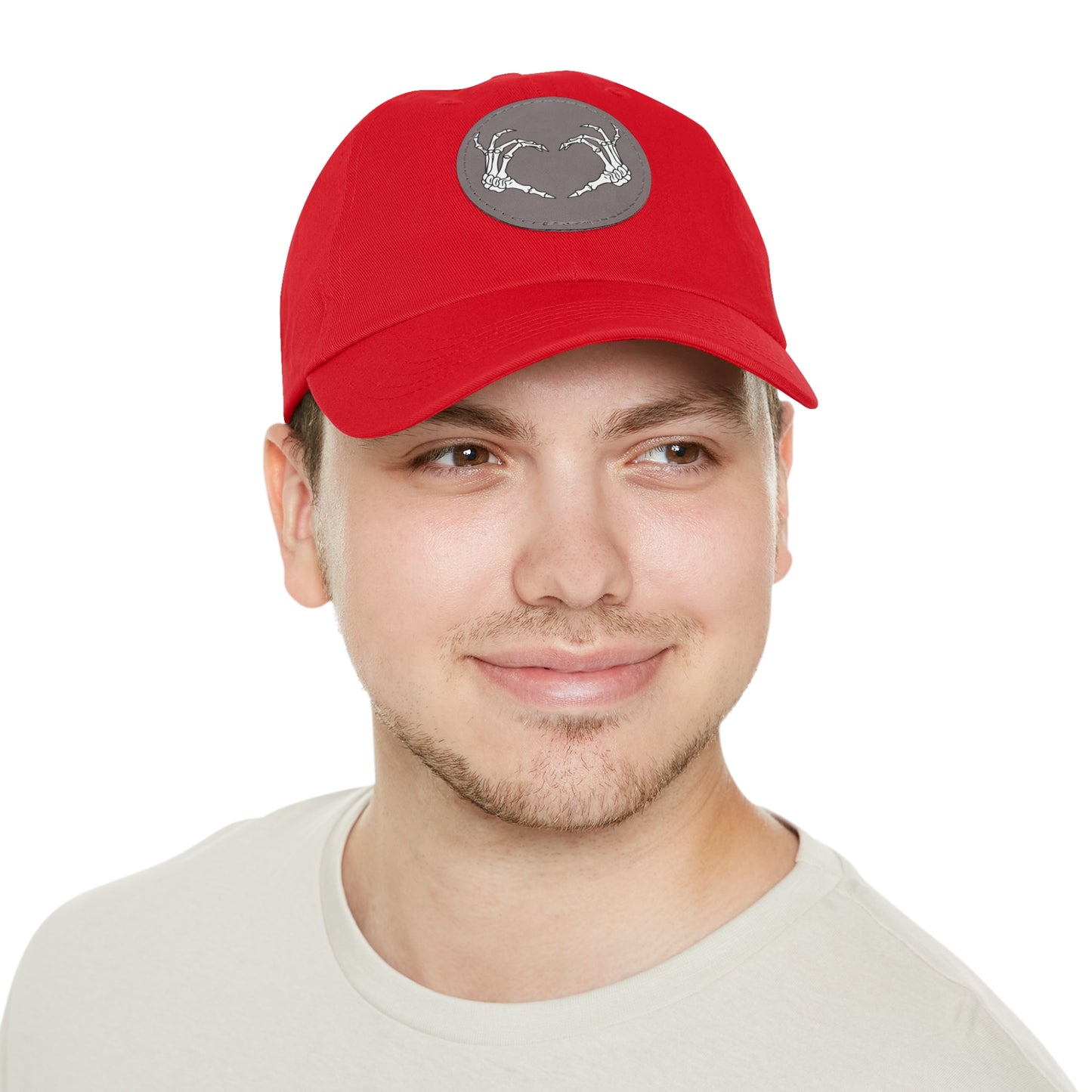Skeleton Heart Hands Embroidery Dad Hat with Leather Patch (Round)