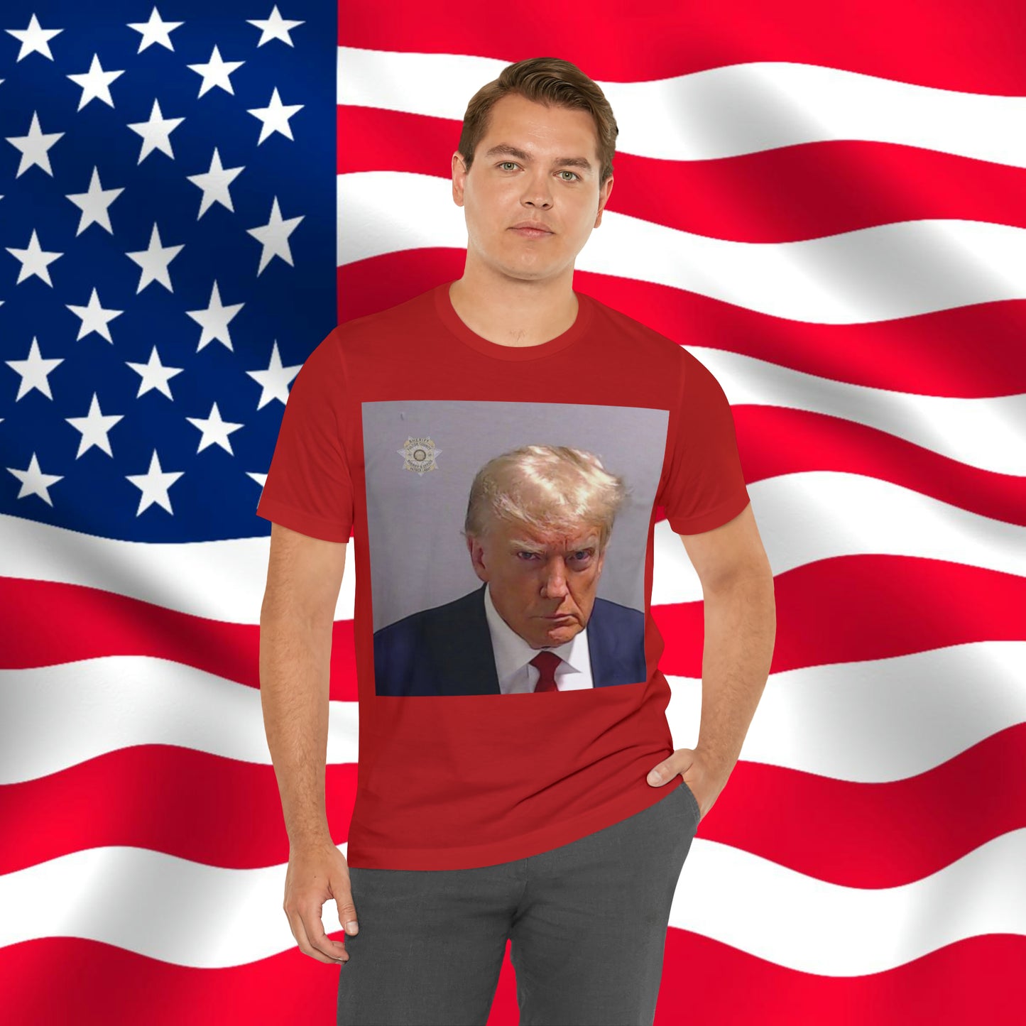 Trump Mug Shot Unisex Jersey Short Sleeve Tee