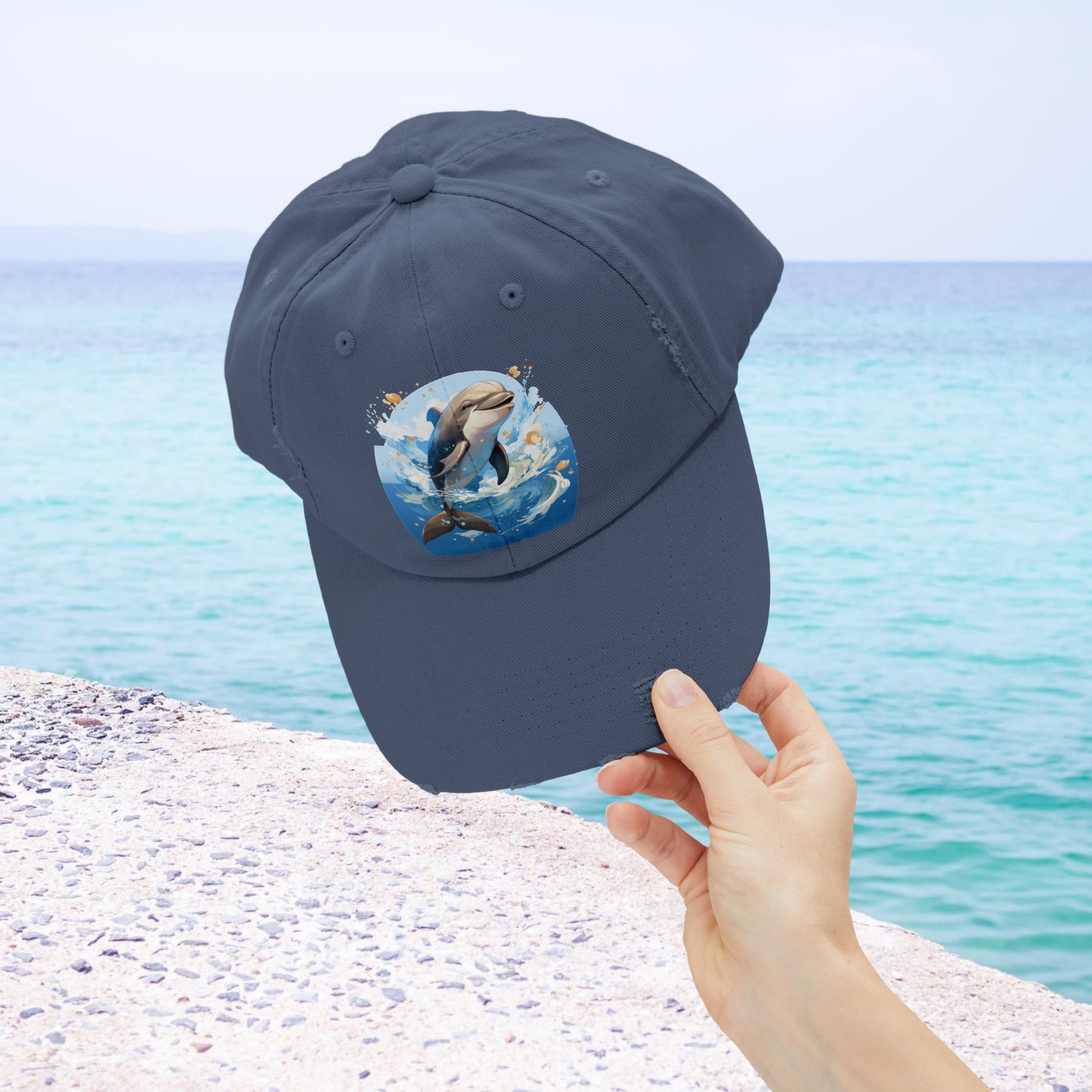 Happy Dolphin Distressed Cap