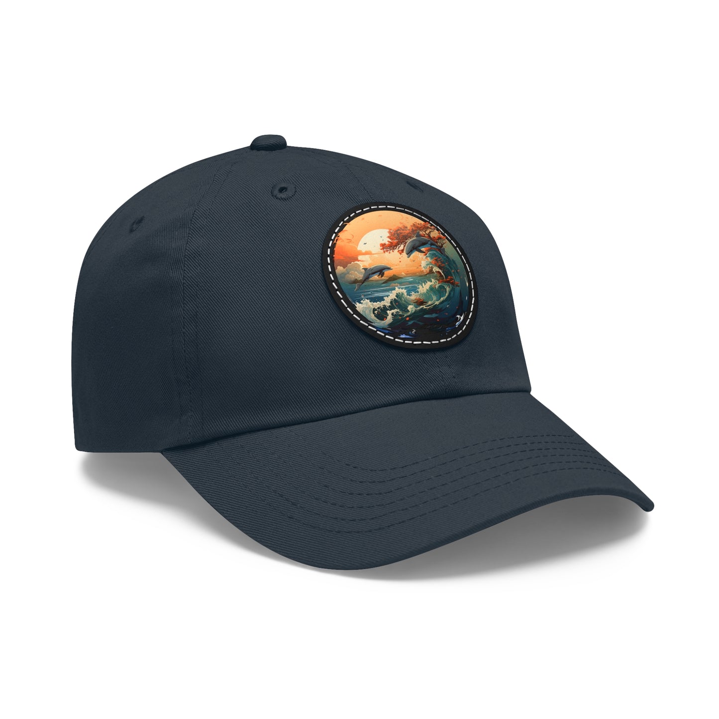 Sunset Dolphins Leather Patch (Round)