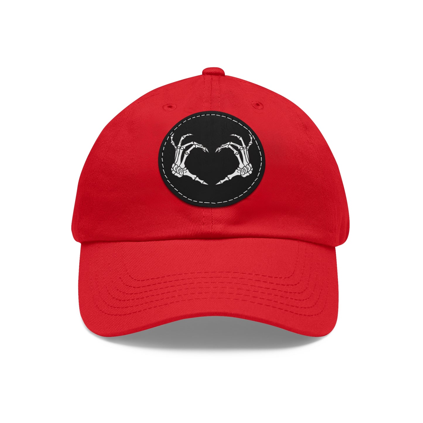 Skeleton Heart Hands Embroidery Dad Hat with Leather Patch (Round)