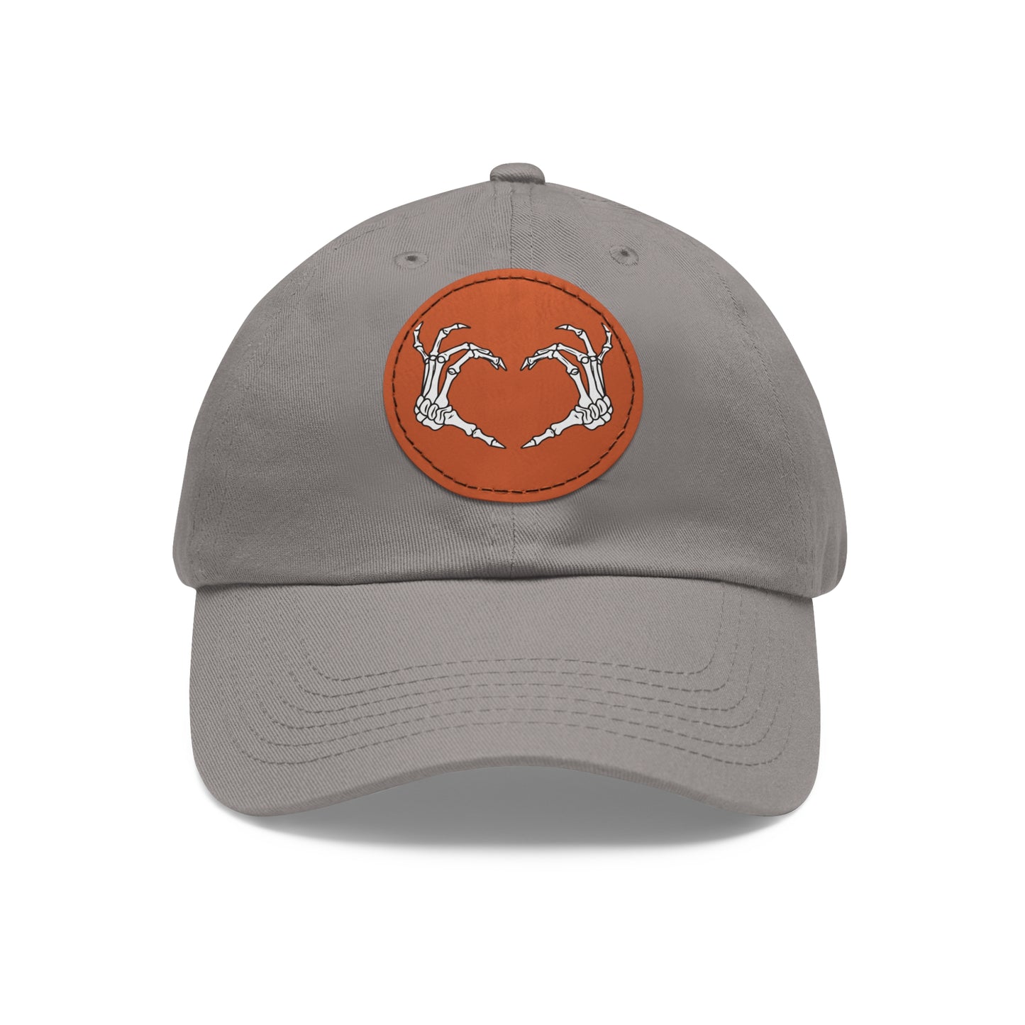 Skeleton Heart Hands Embroidery Dad Hat with Leather Patch (Round)