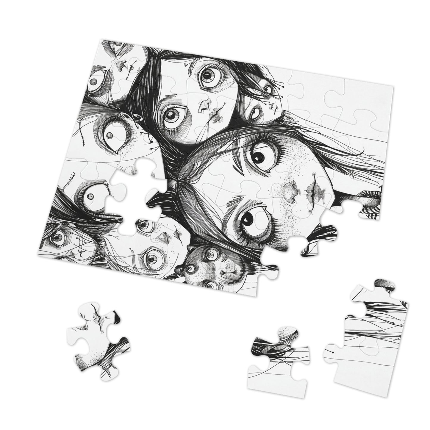 Black and White Multiple Personality Drawing Jigsaw Puzzle (30, 110, 252, 500,1000-Piece)