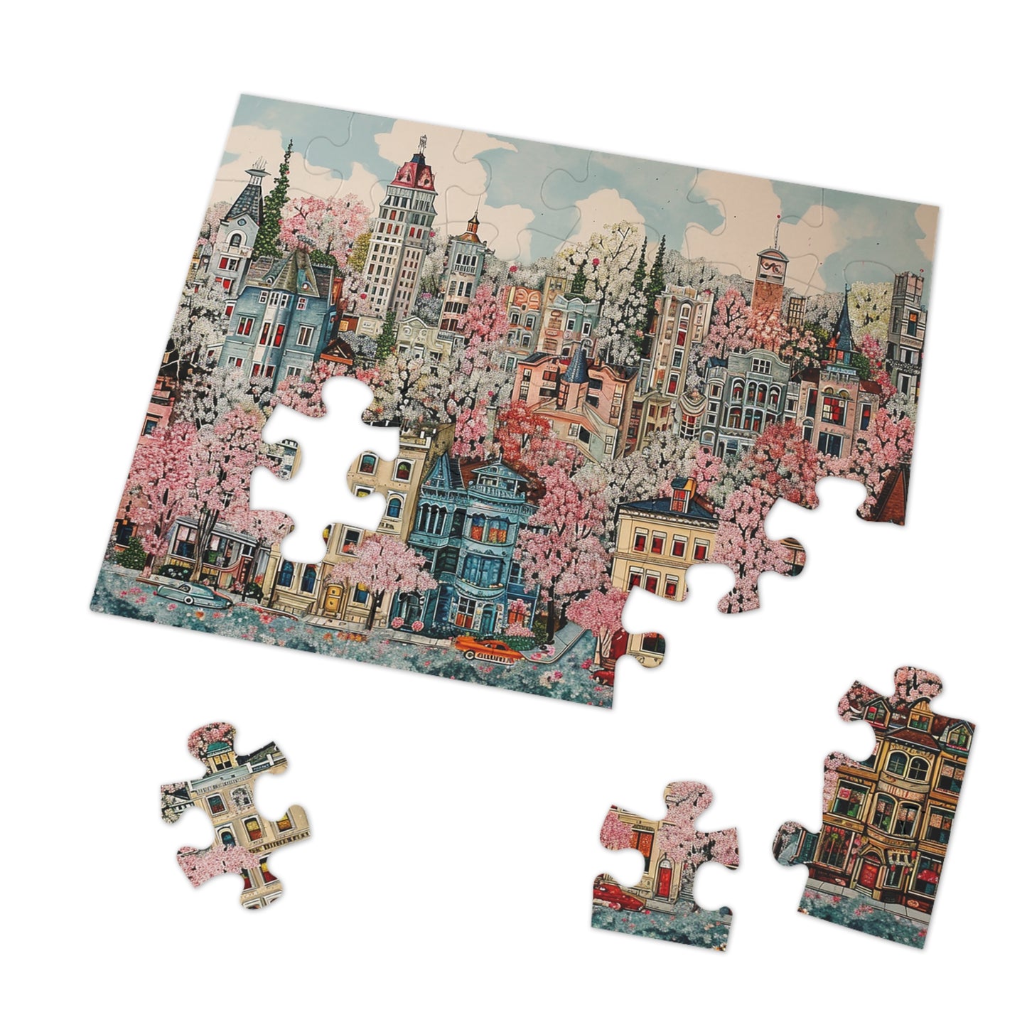 1950s City in Spring Jigsaw Puzzle (30, 110, 252, 500,1000-Piece)