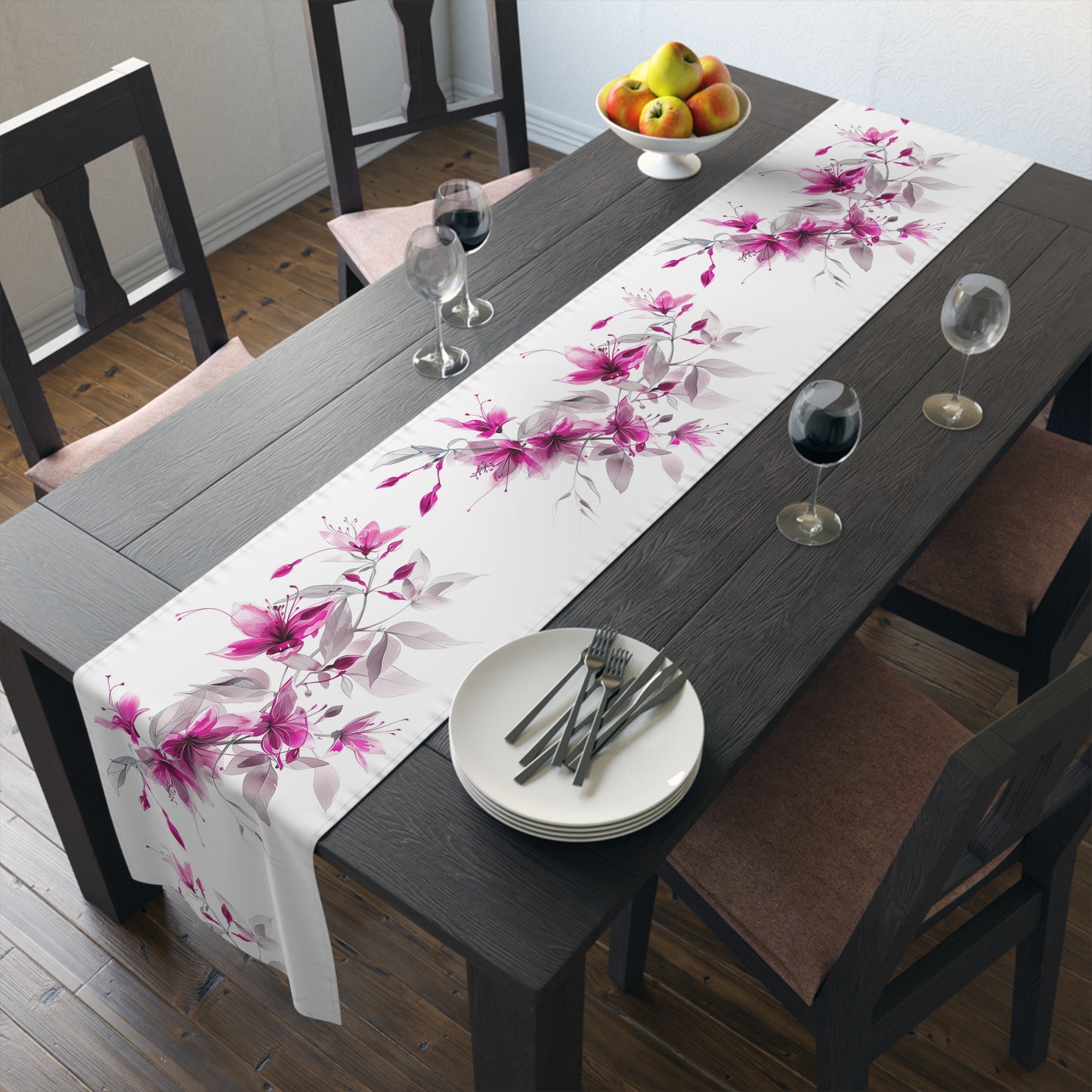 Elegant Fuchsia Flowers Table Runner (Cotton, Poly)