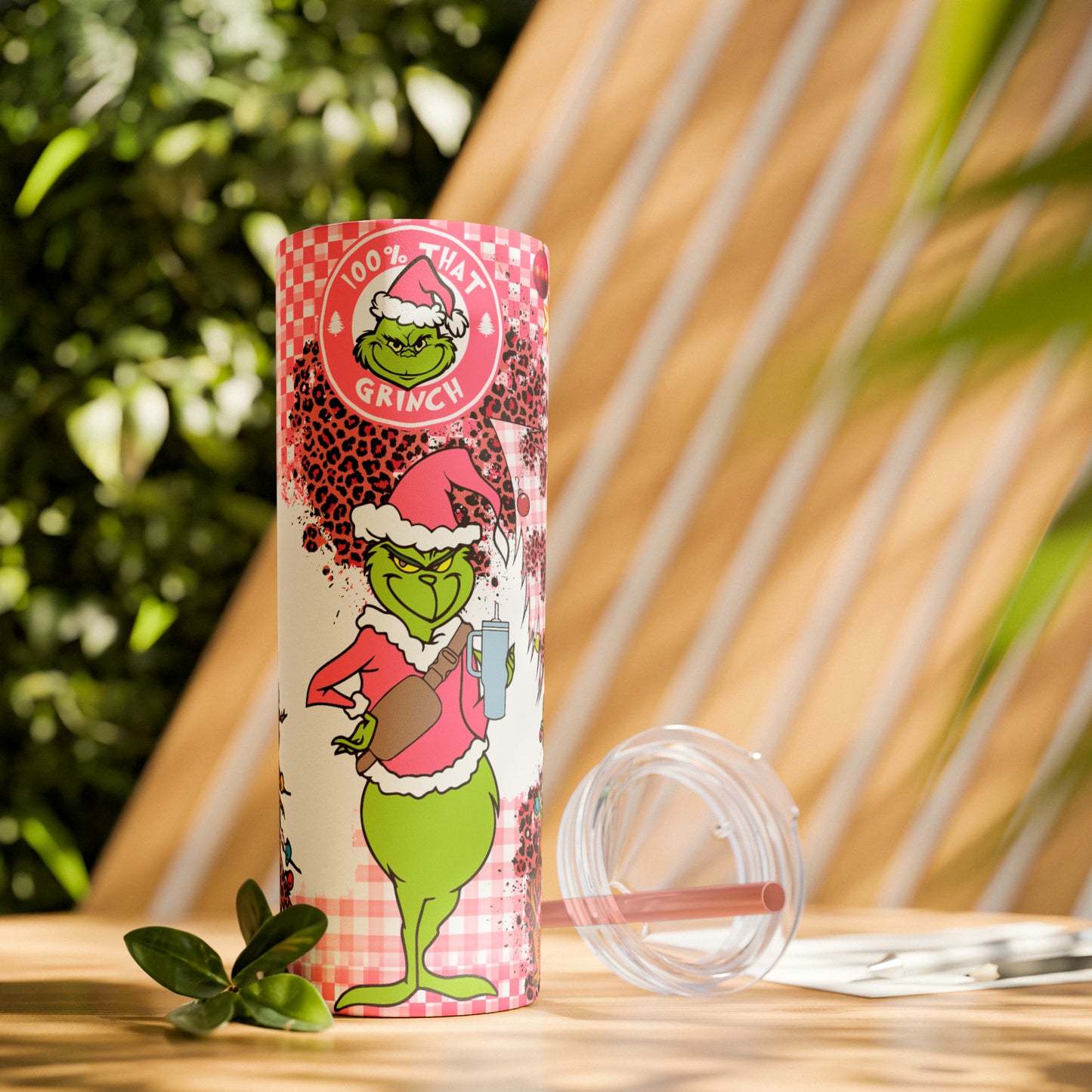 100% That Grinch! Skinny Tumbler with Straw, 20oz